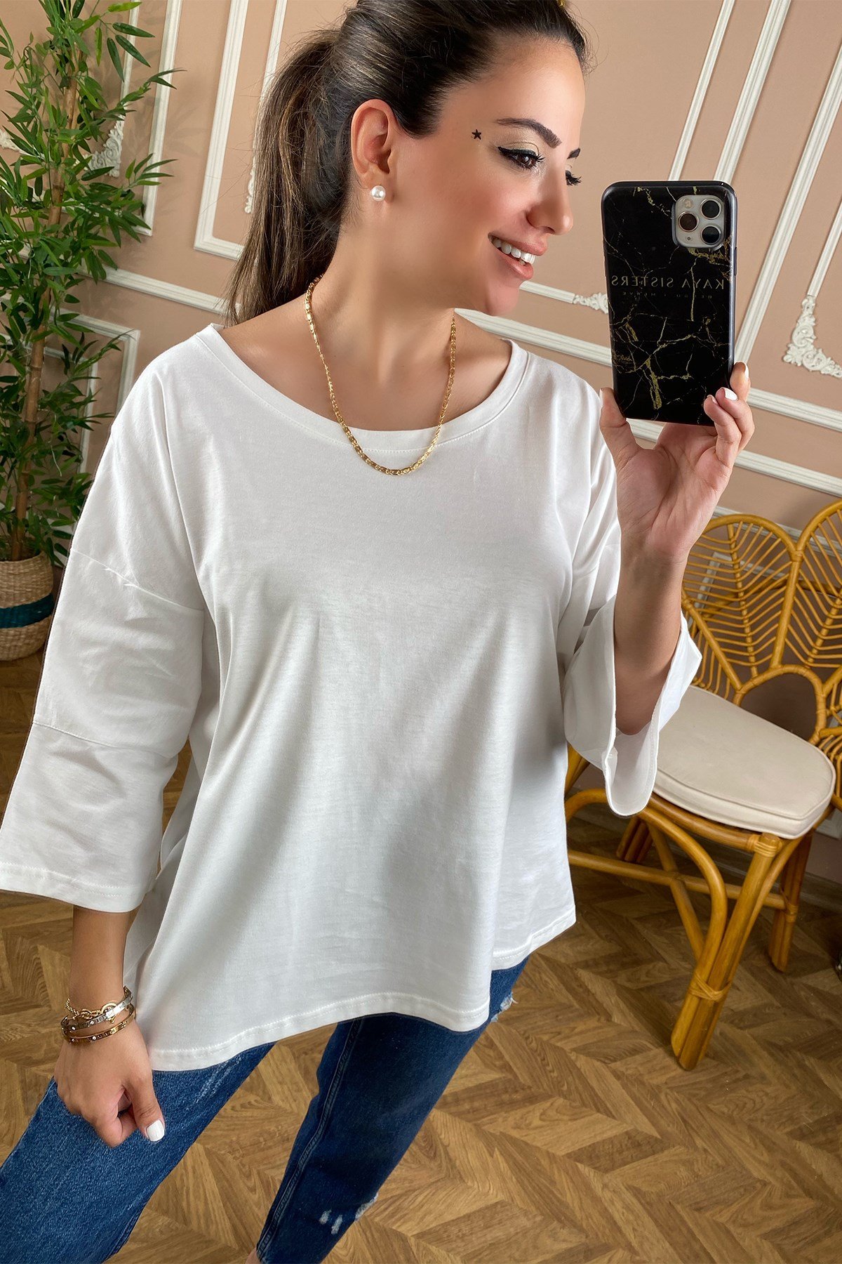 Beyaz Basic Salaş Tshirt