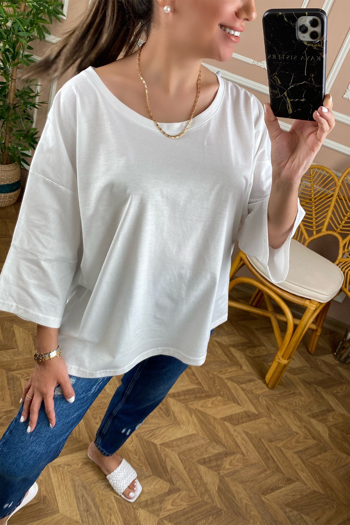 Beyaz Basic Salaş Tshirt