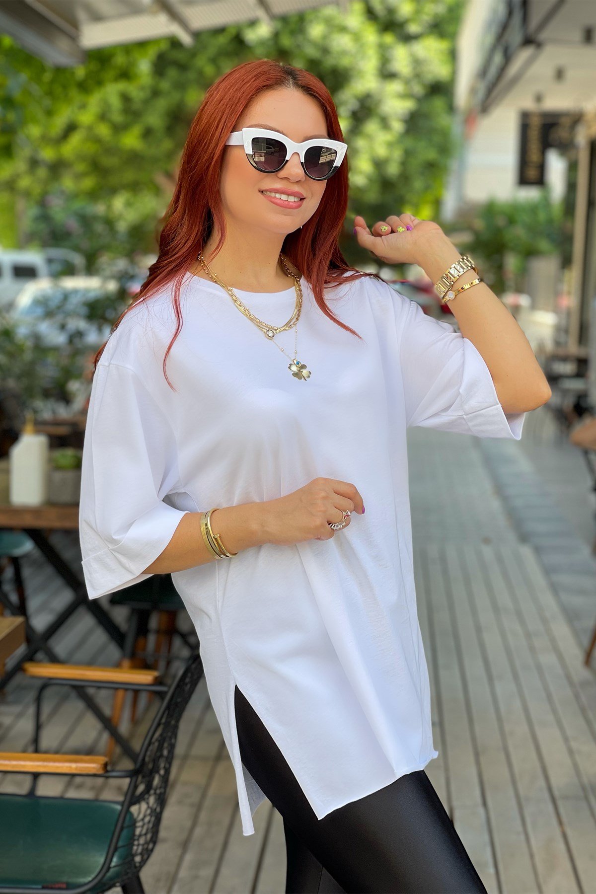 Beyaz Basic Uzun Boyfriend Tshirt