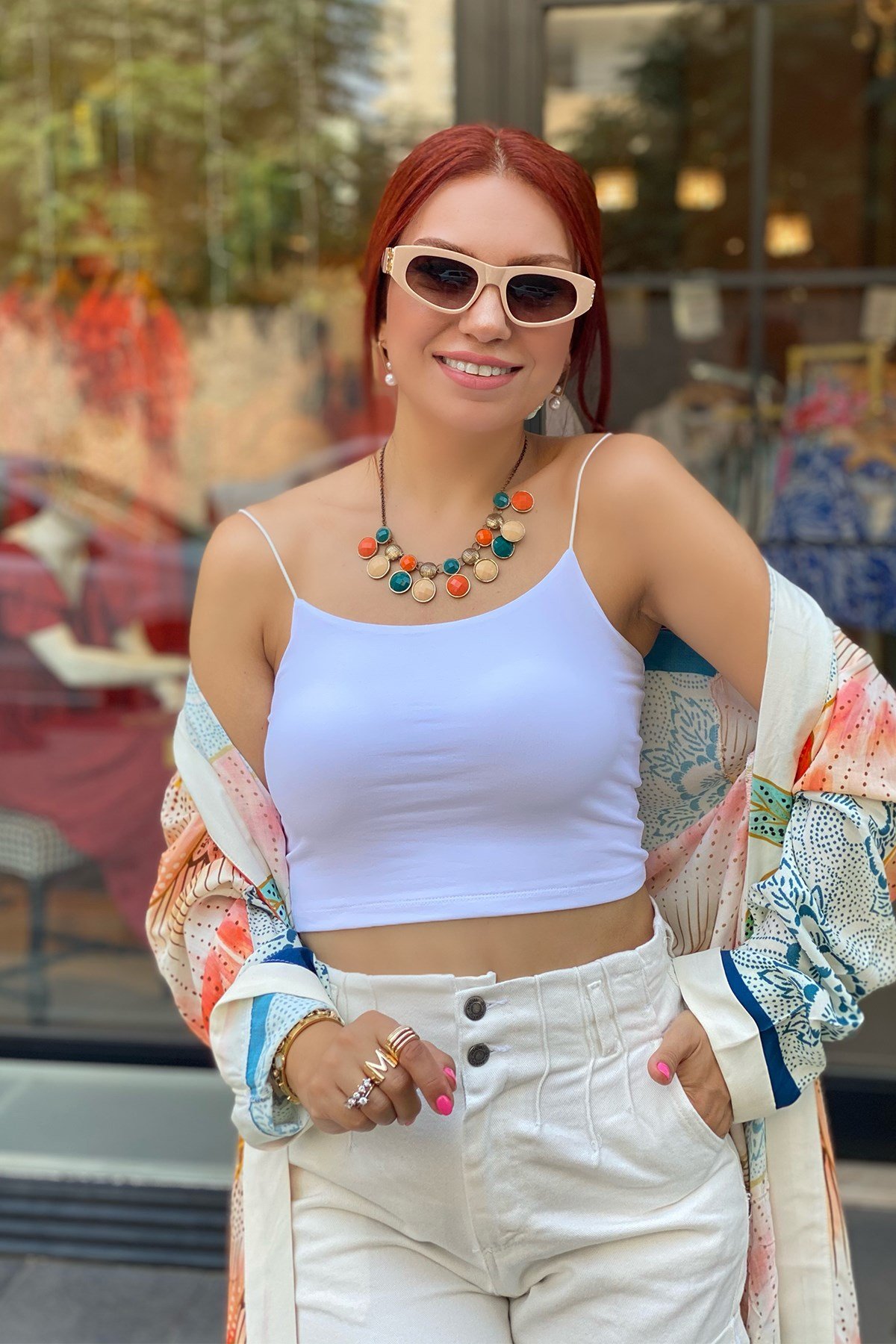 Beyaz İp Askılı Crop