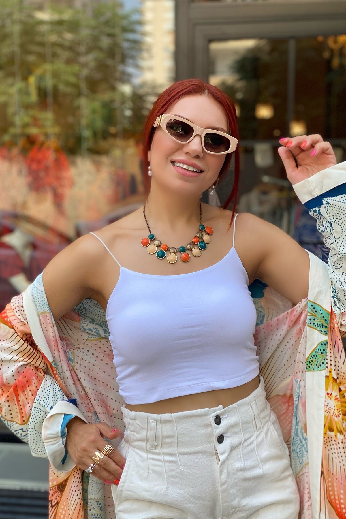 Beyaz İp Askılı Crop