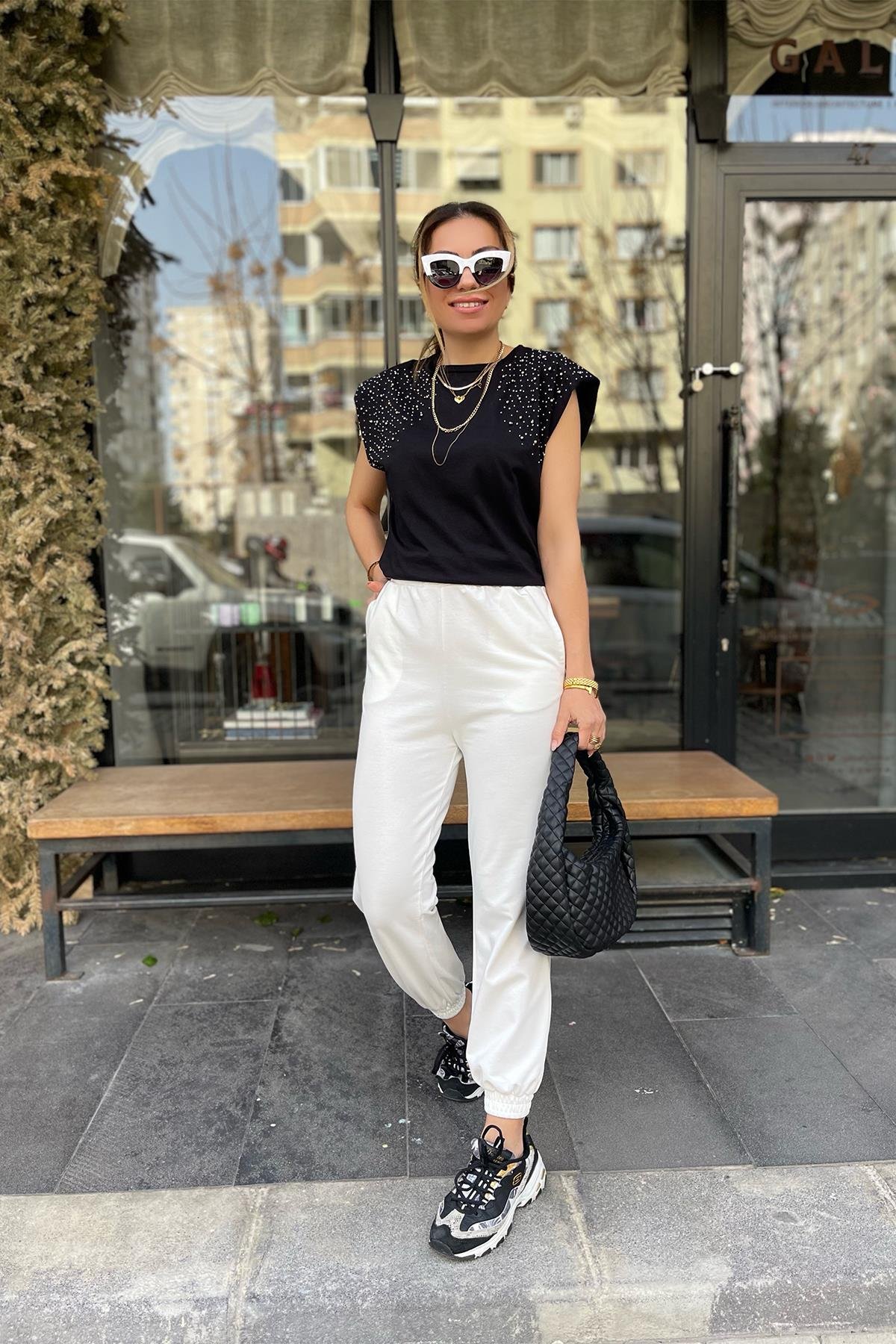 Beyaz Jogger Eşofman Altı