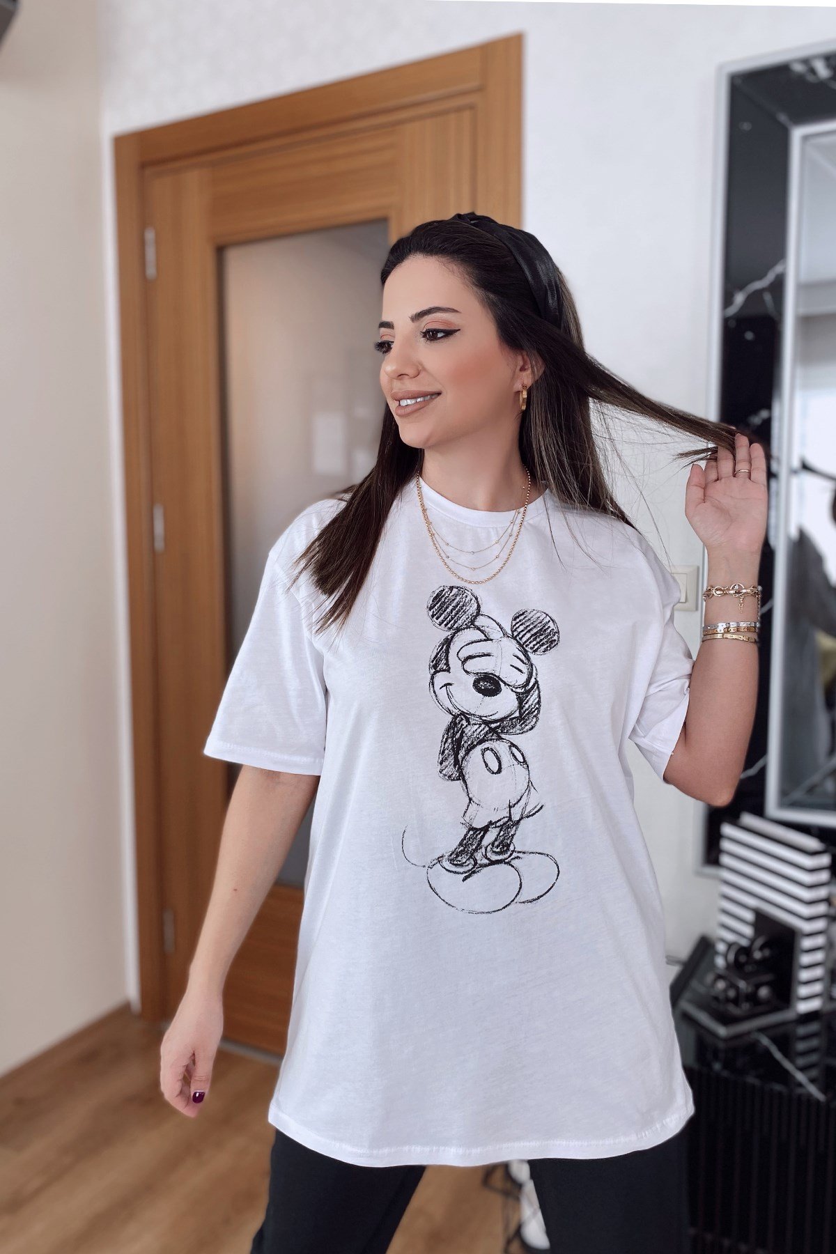 Beyaz Mickey Baskılı Tshirt