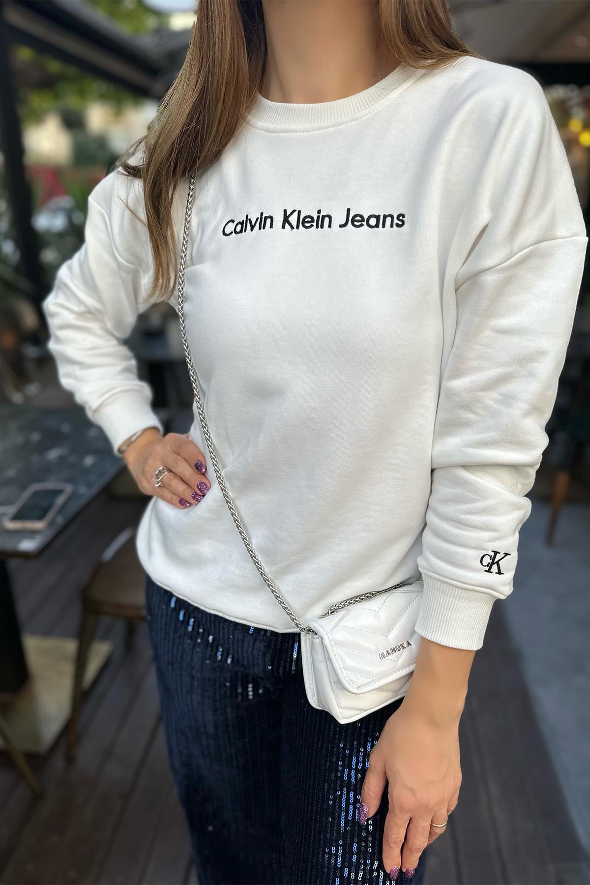 Beyaz Orjinal Marka Sweatshirt