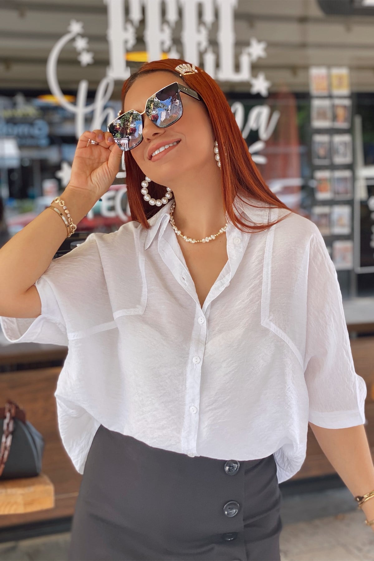 Beyaz Oversize Gömlek
