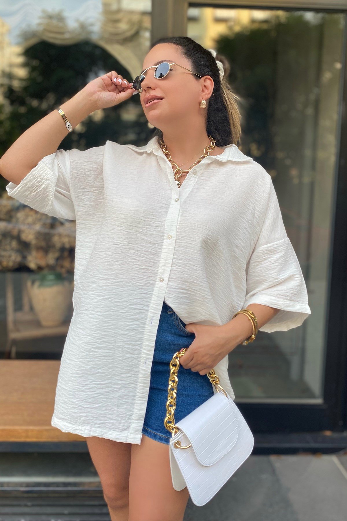 Beyaz Oversize Gömlek
