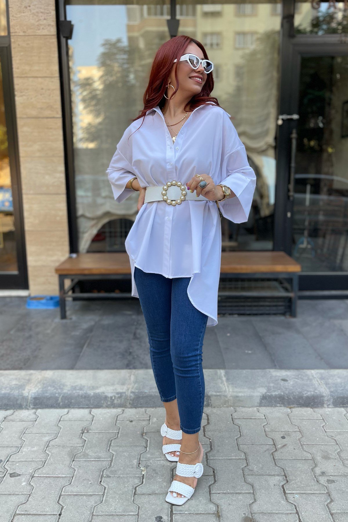 Beyaz Oversize Poplin Gömlek
