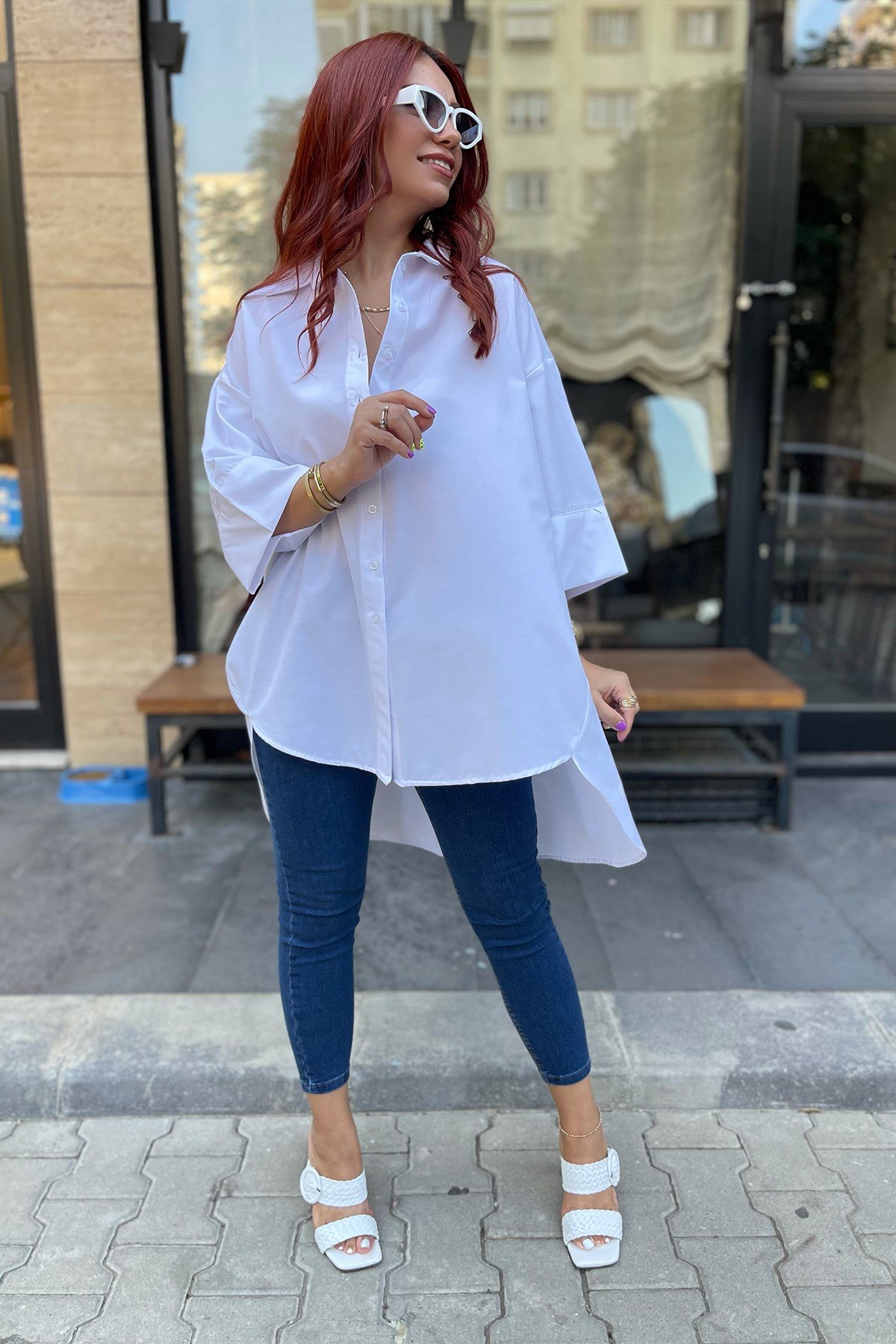 Beyaz Oversize Poplin Gömlek