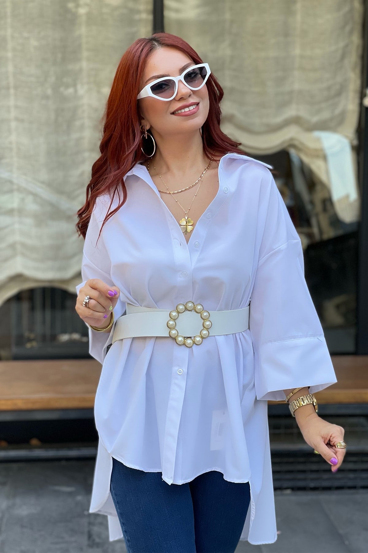 Beyaz Oversize Poplin Gömlek