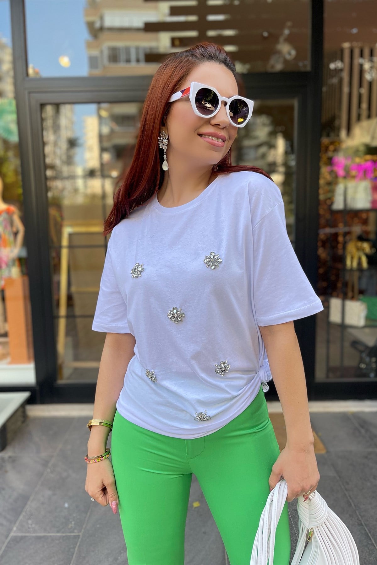Beyaz Taşlı Tshirt