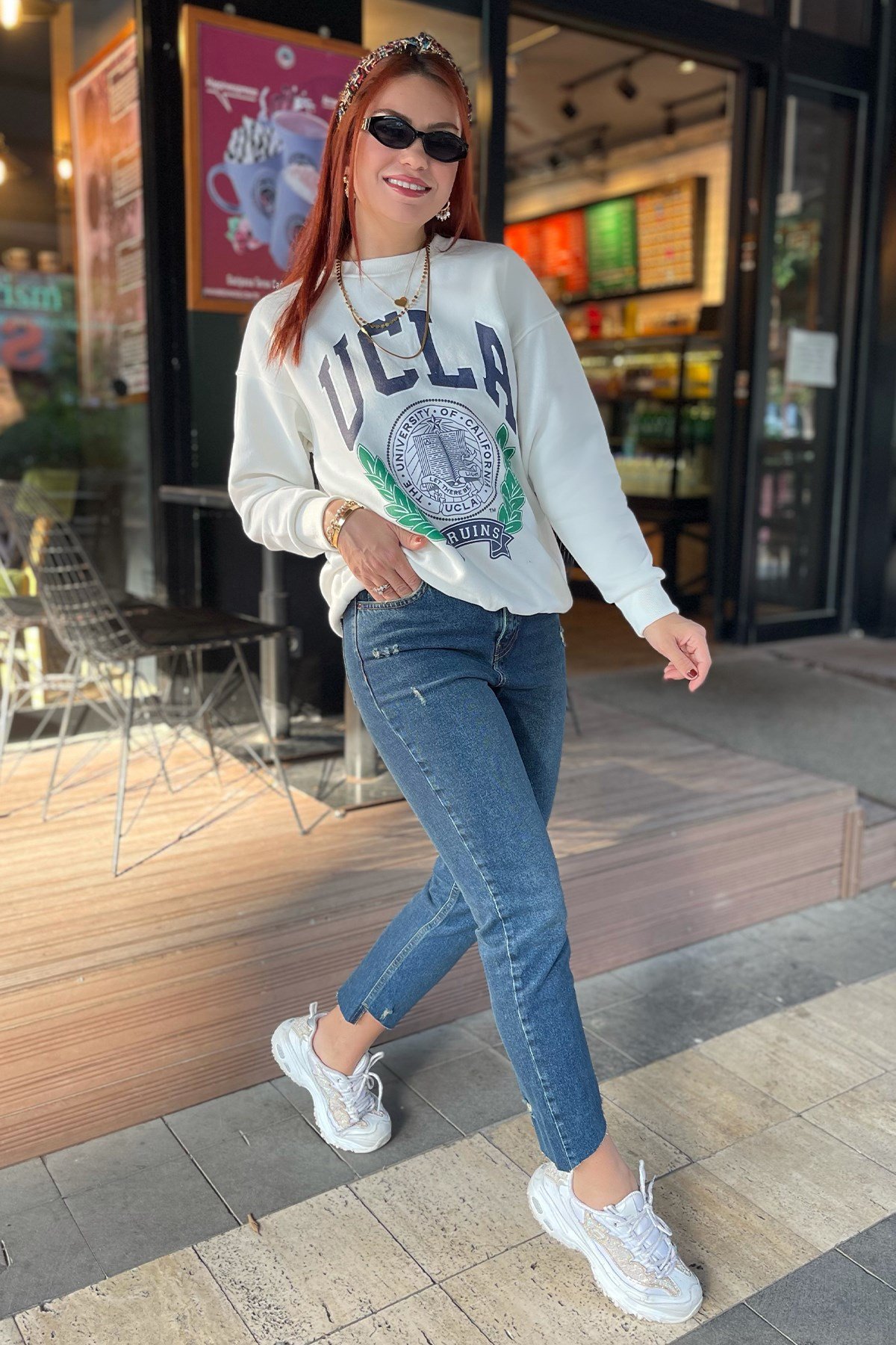 Beyaz Ucla  Baskılı Sweatshirt