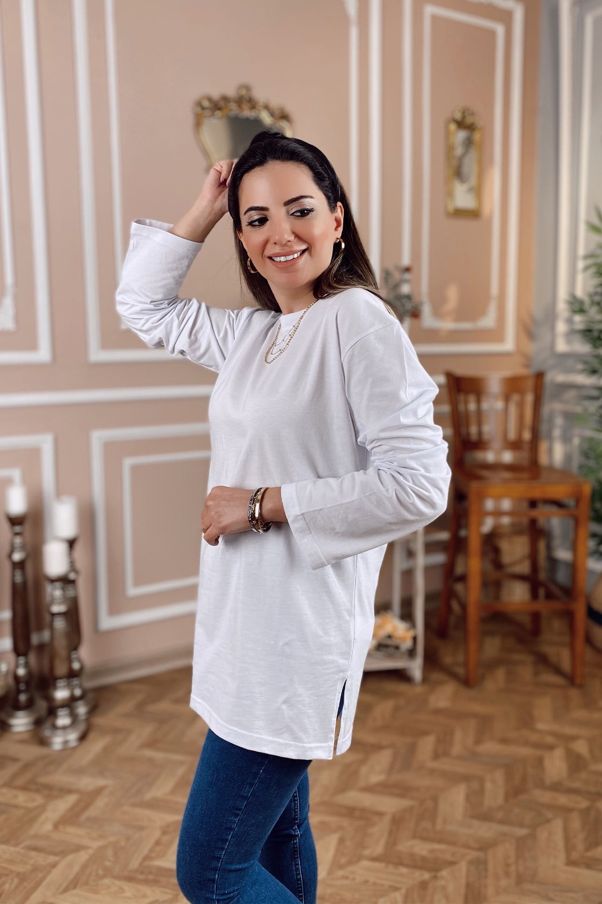 Beyaz Uzun Kol Basic Tshirt
