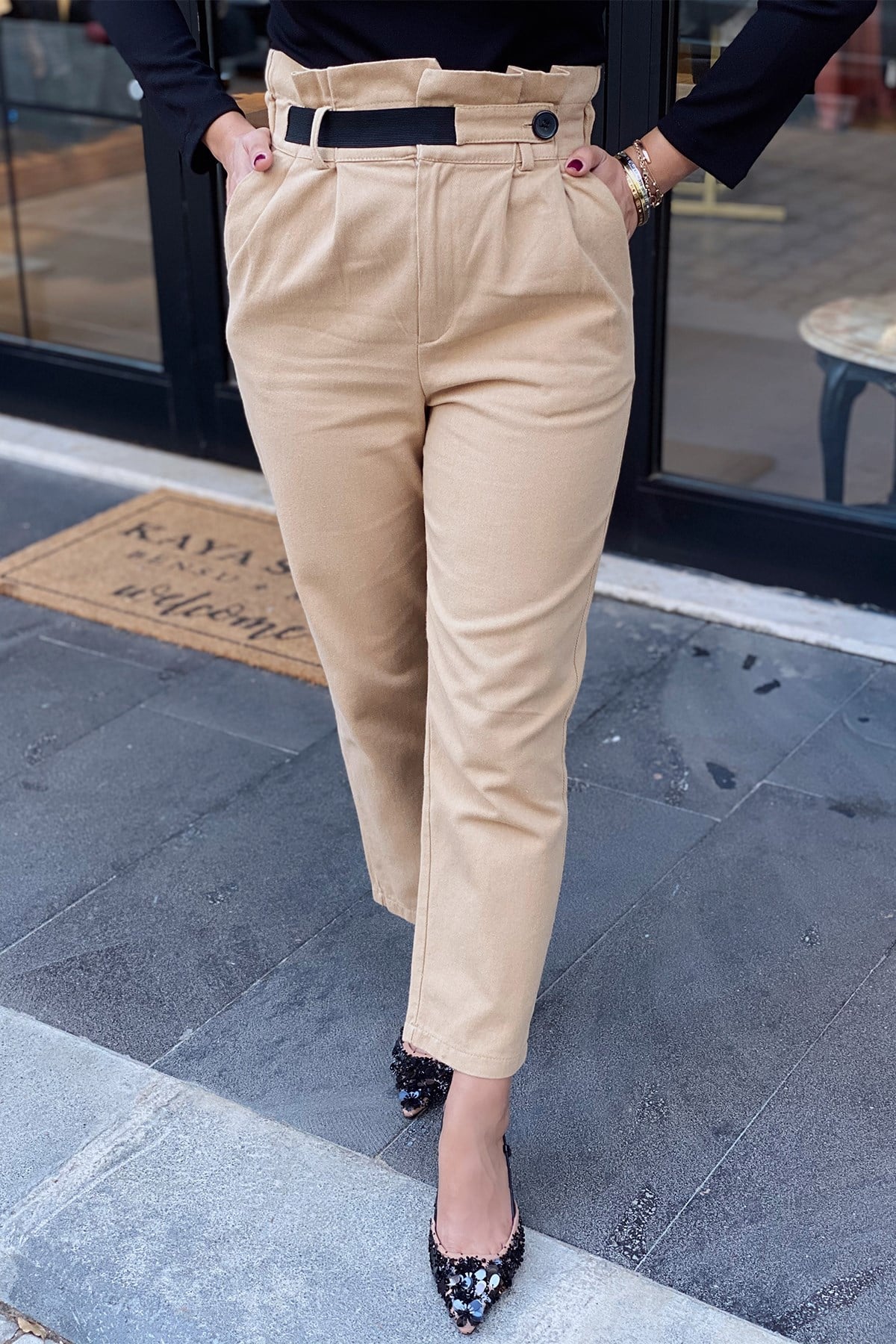 Camel Lastik Kemerli Pantolon