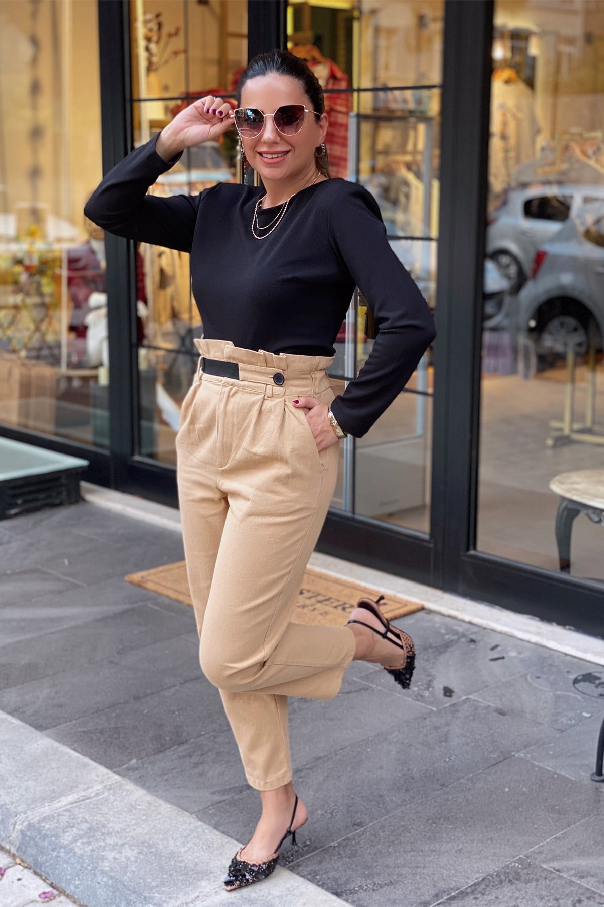 Camel Lastik Kemerli Pantolon