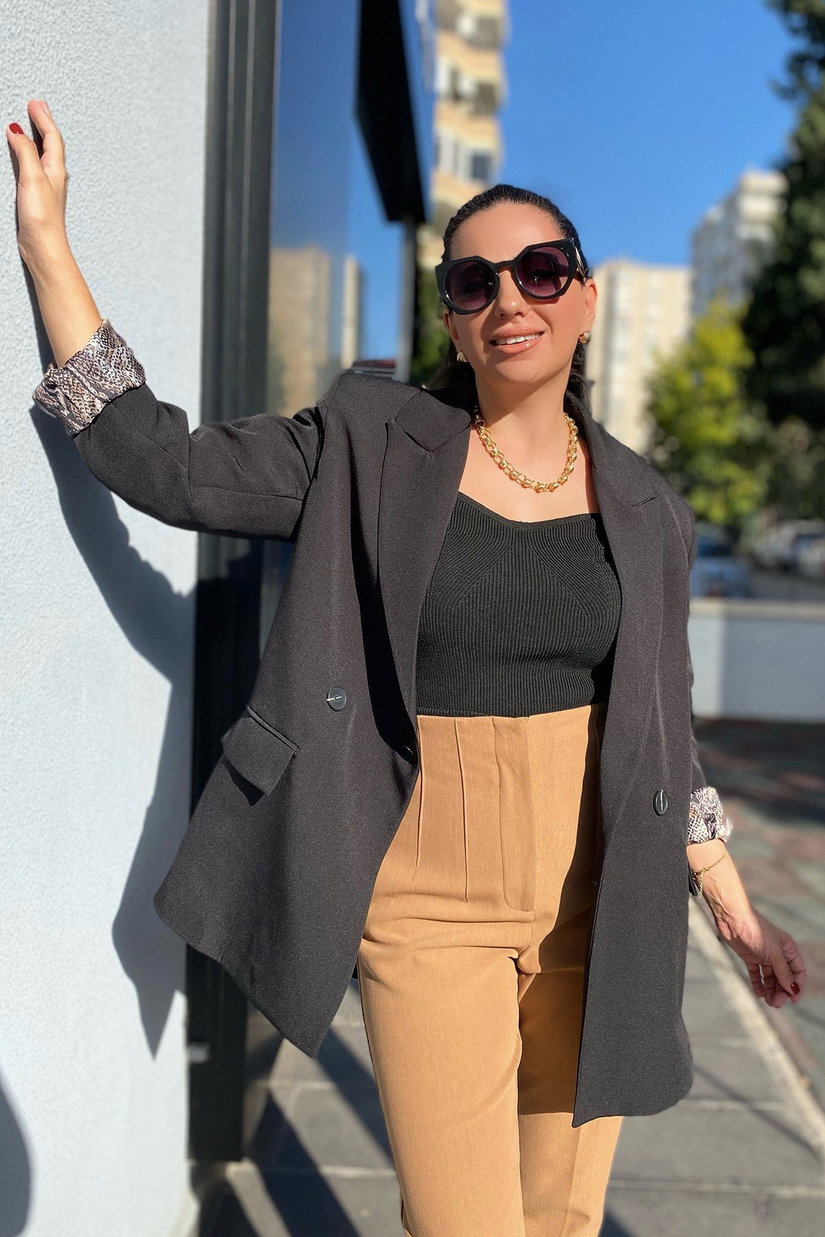 Çift Düğmeli Siyah Blazer Ceket