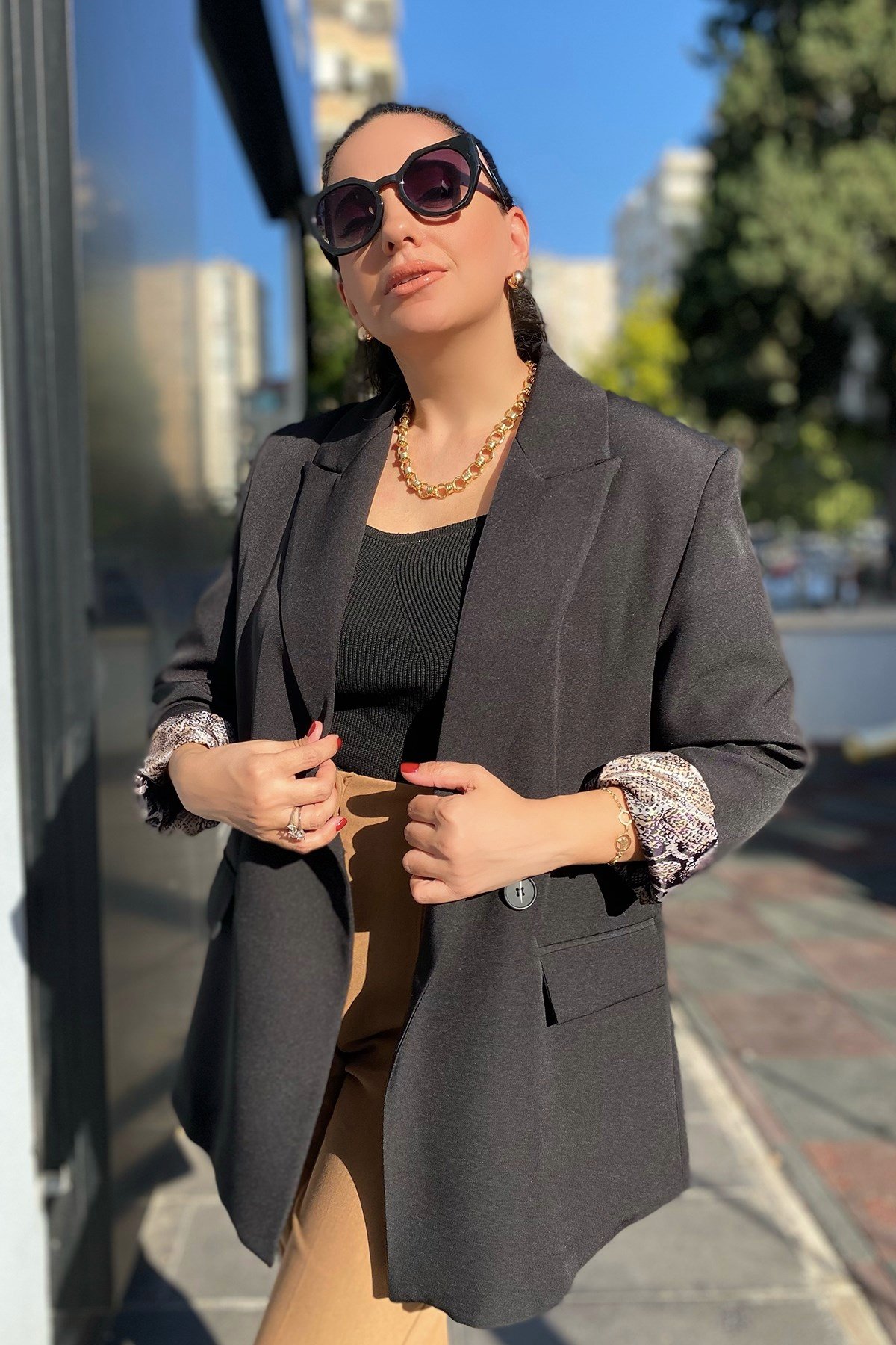 Çift Düğmeli Siyah Blazer Ceket