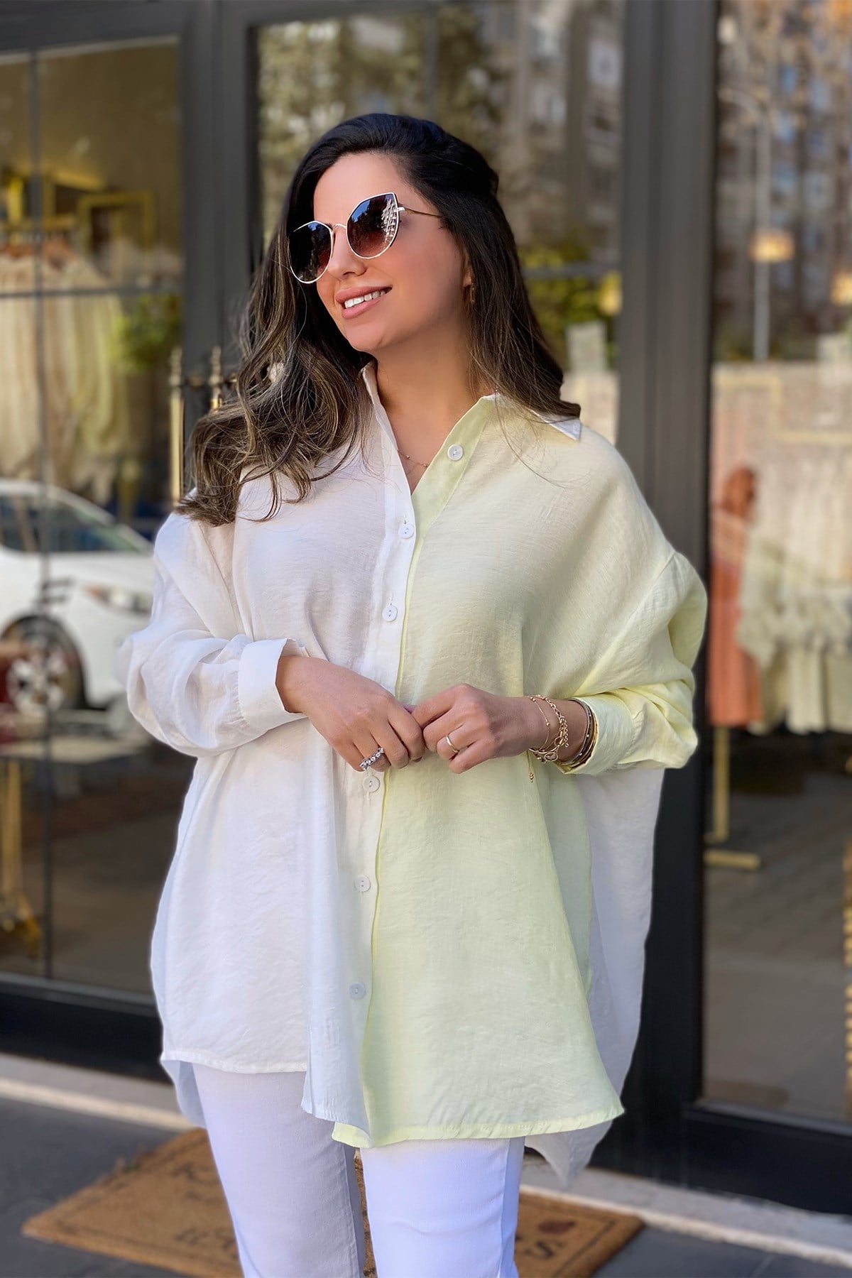 Çift Renk Oversize Gömlek