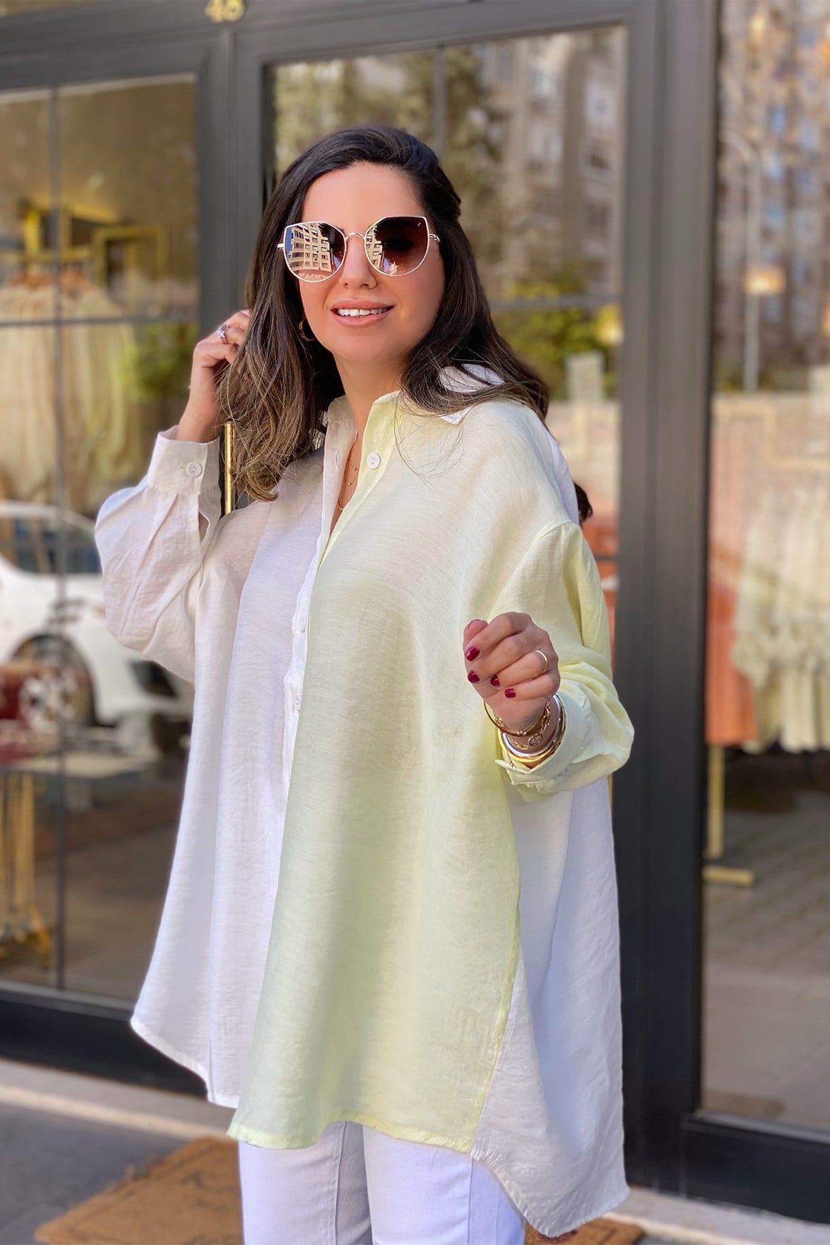 Çift Renk Oversize Gömlek
