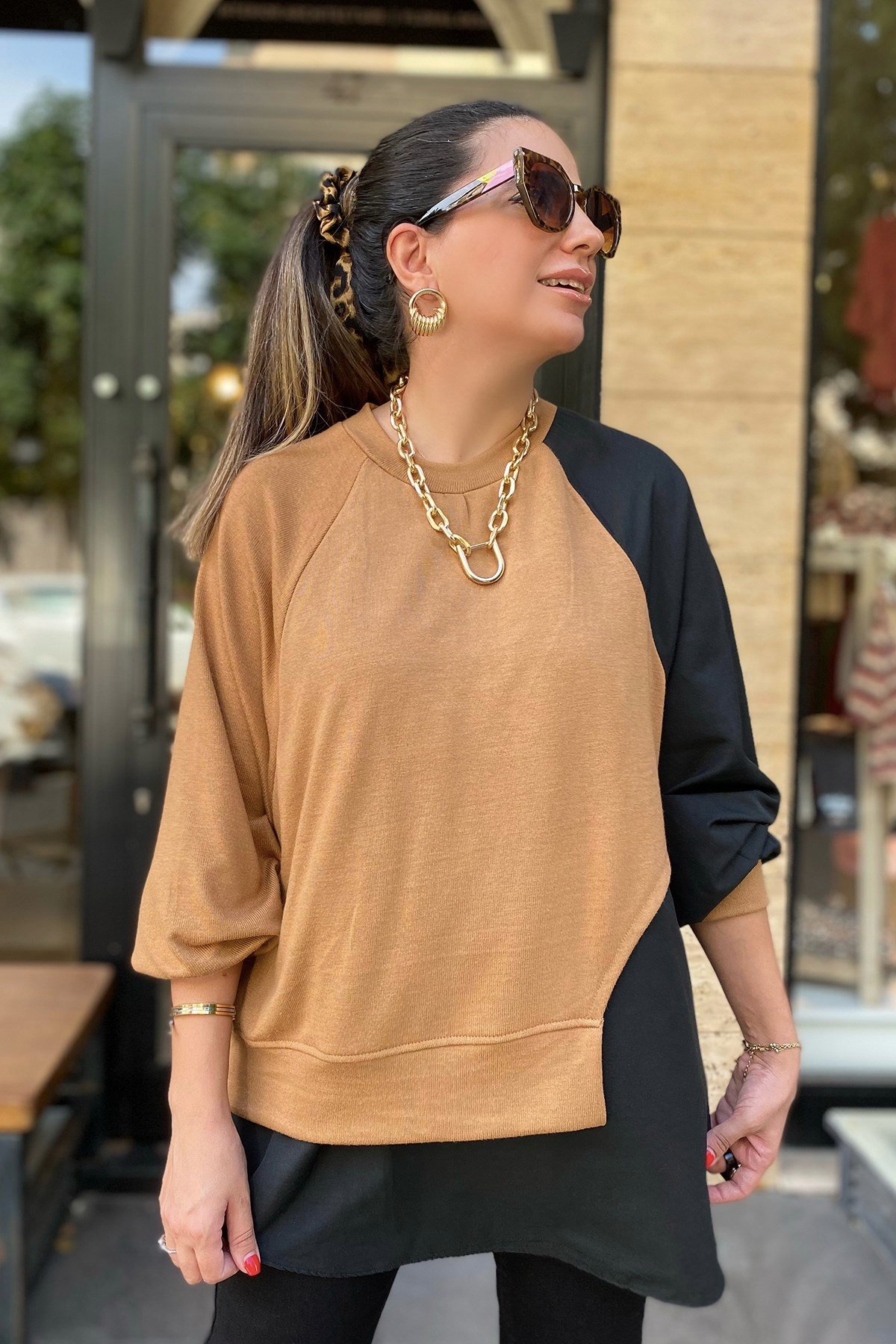 Çift Renk Siyah Sweatshirt