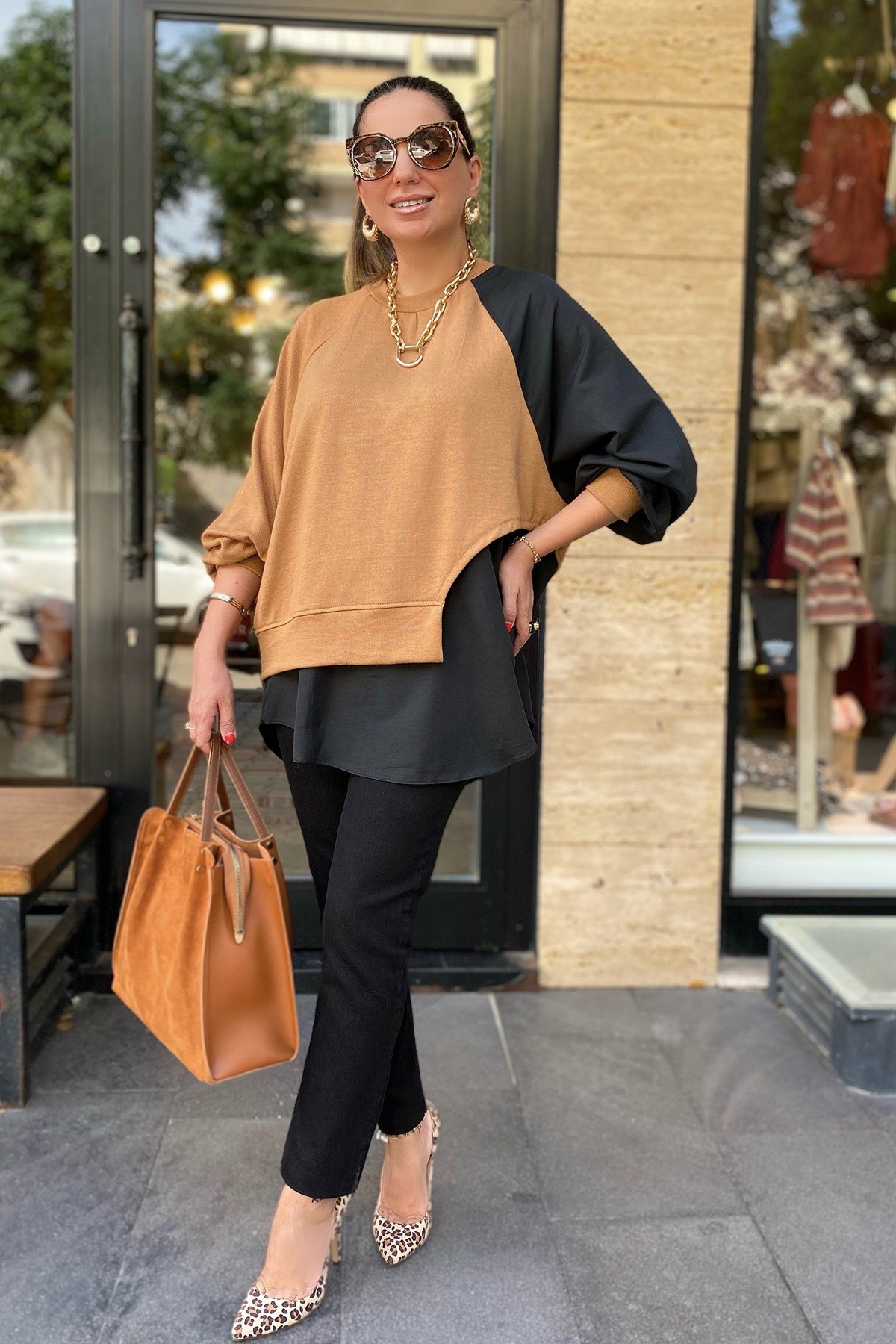 Çift Renk Siyah Sweatshirt
