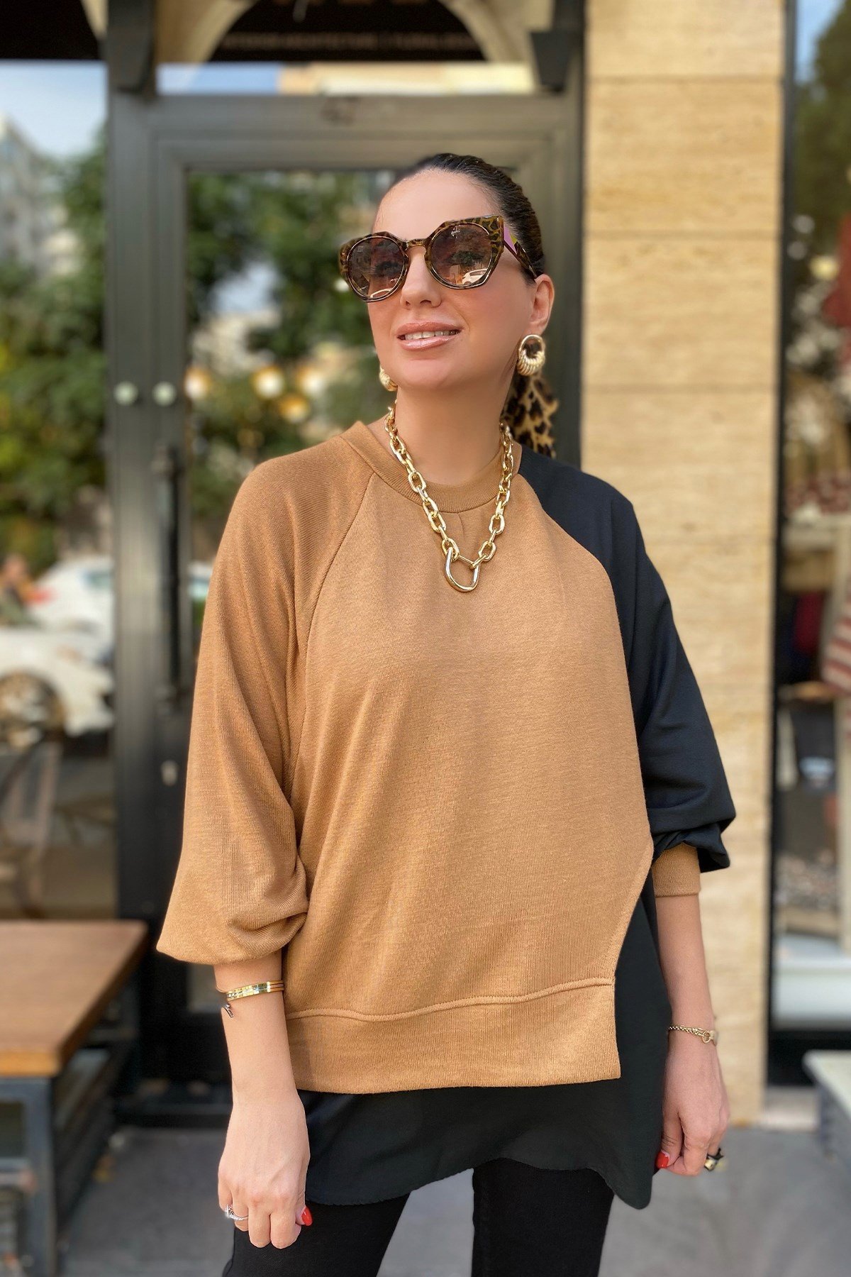 Çift Renk Siyah Sweatshirt