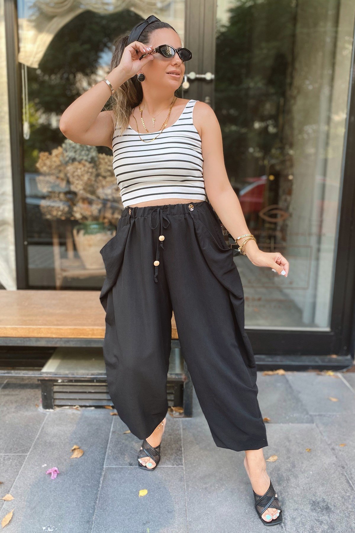 Çizgili Askılı Bluz