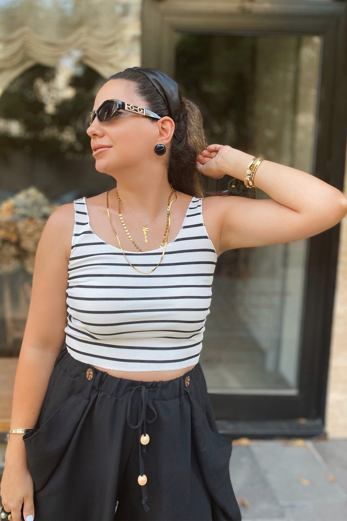 Çizgili Askılı Bluz