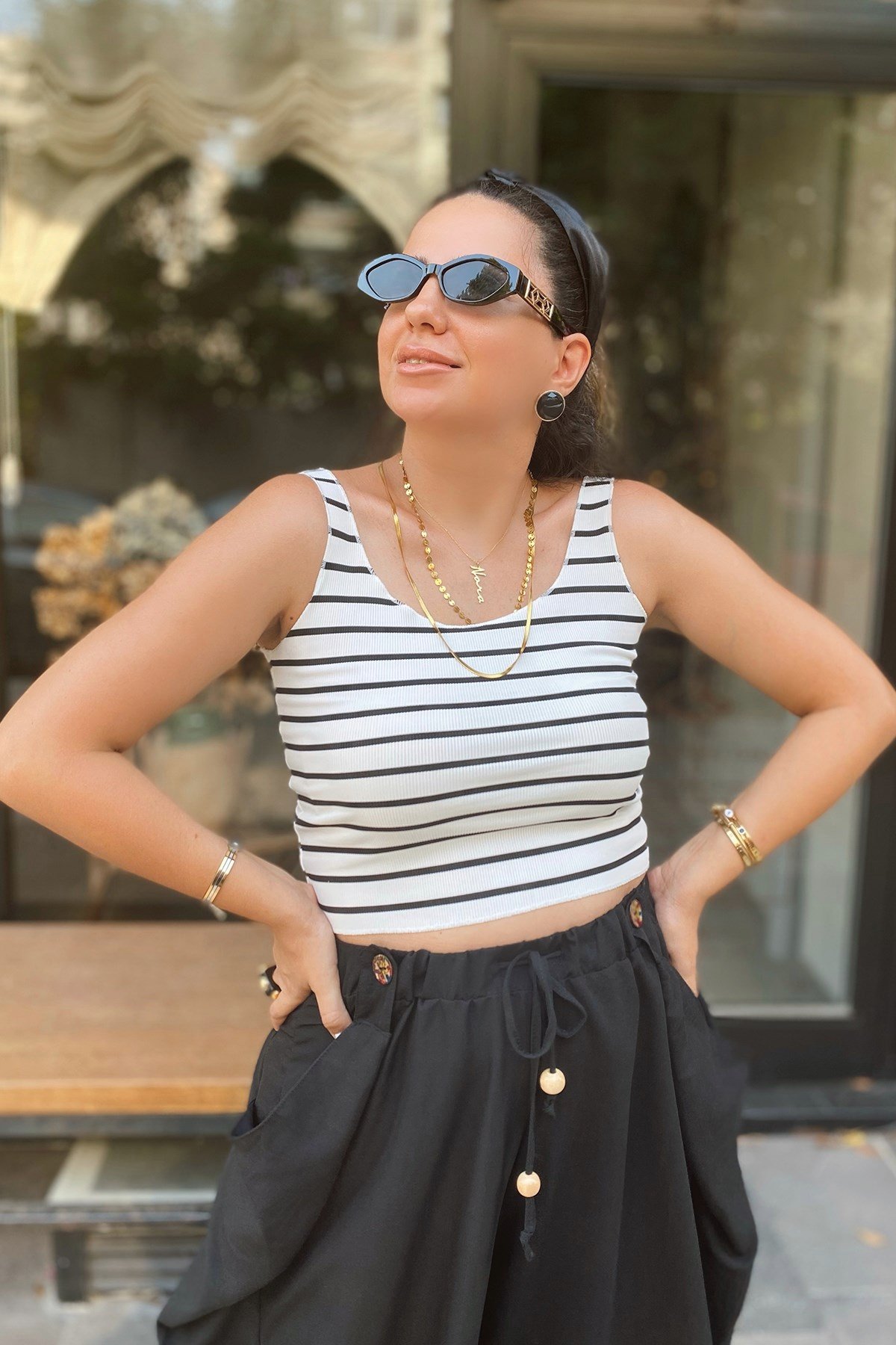 Çizgili Askılı Bluz