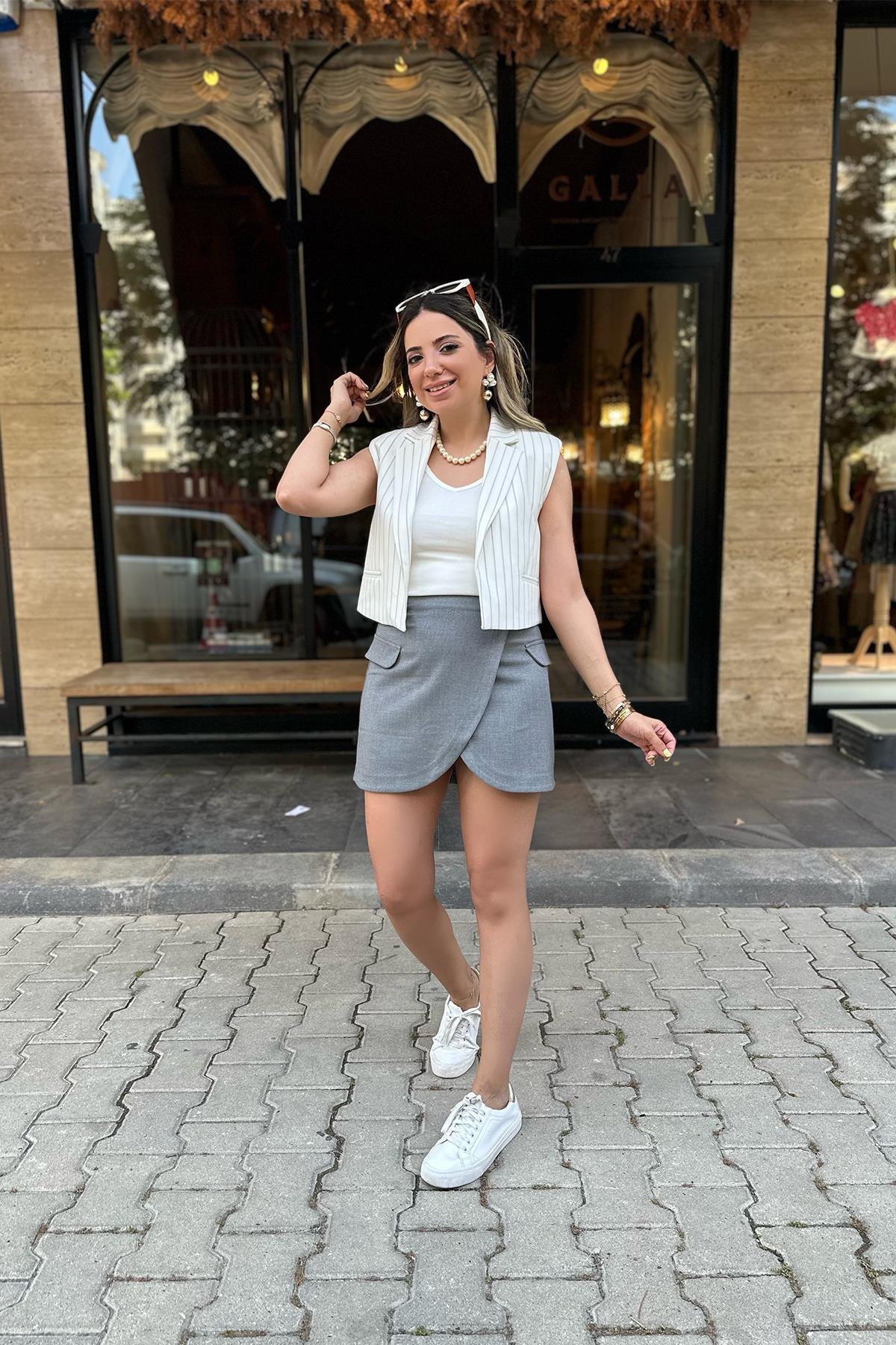 Çizgili Orjinal Kısa Yelek