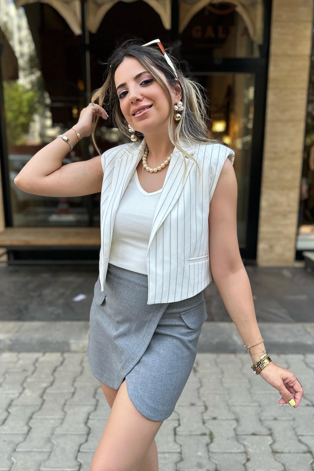 Çizgili Orjinal Kısa Yelek