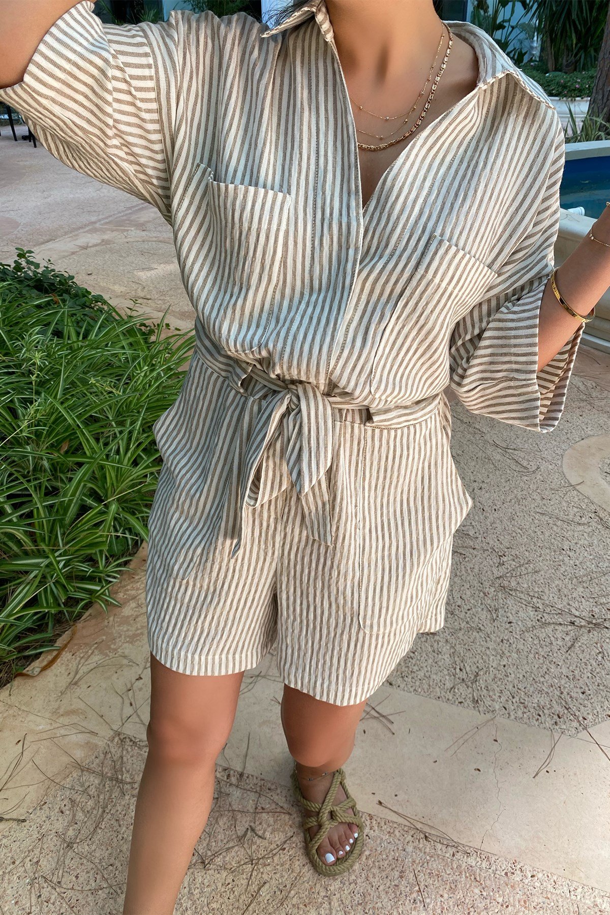 Çizgili Şort Tulum
