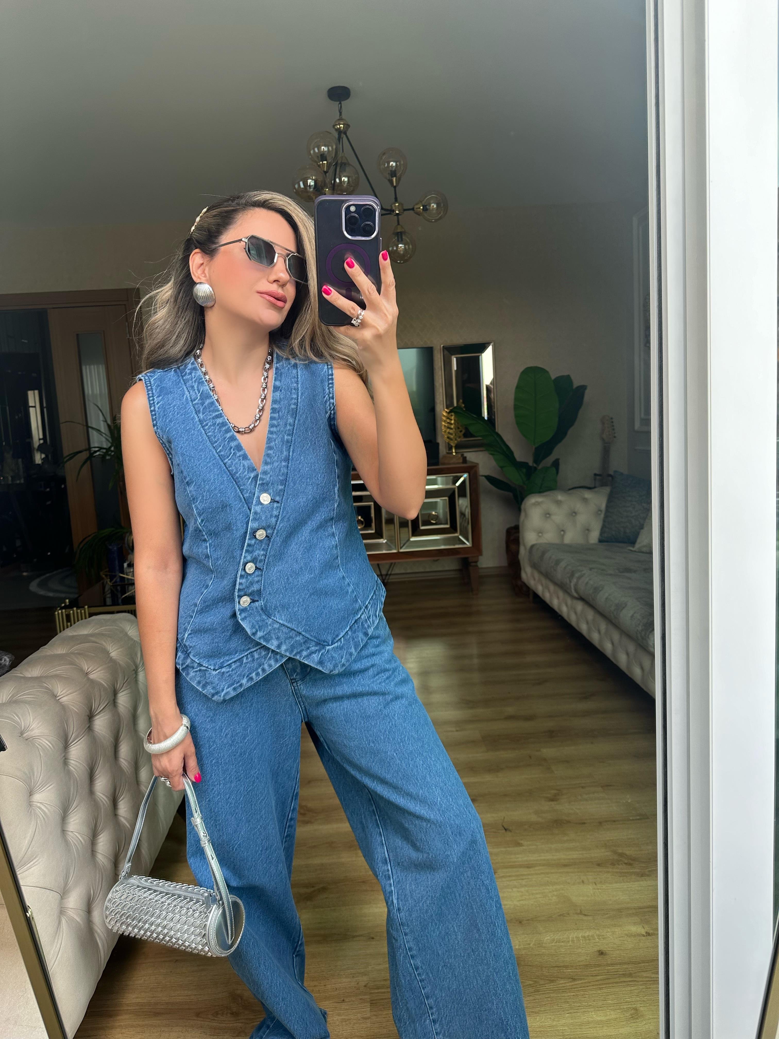 Denim Yelek Pantolon Takım