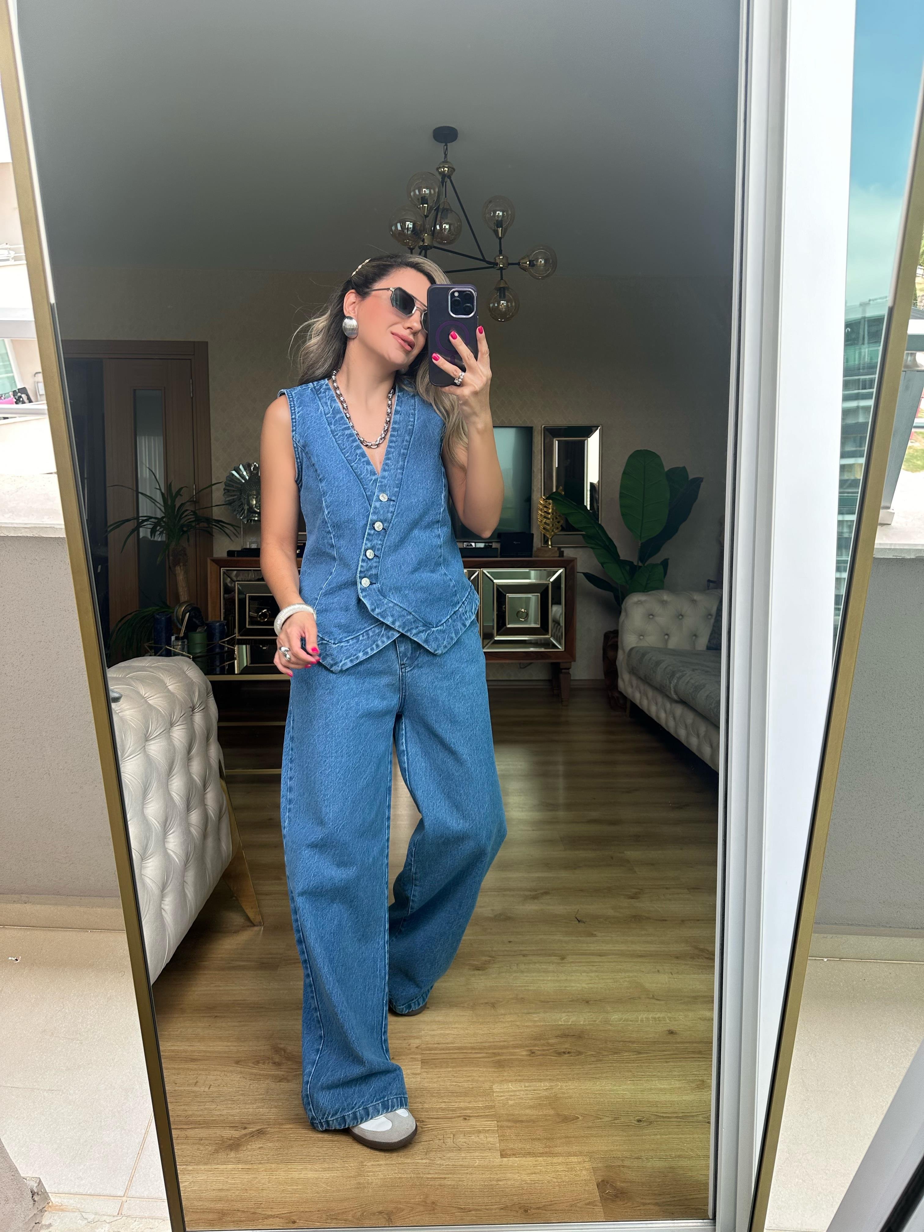 Denim Yelek Pantolon Takım
