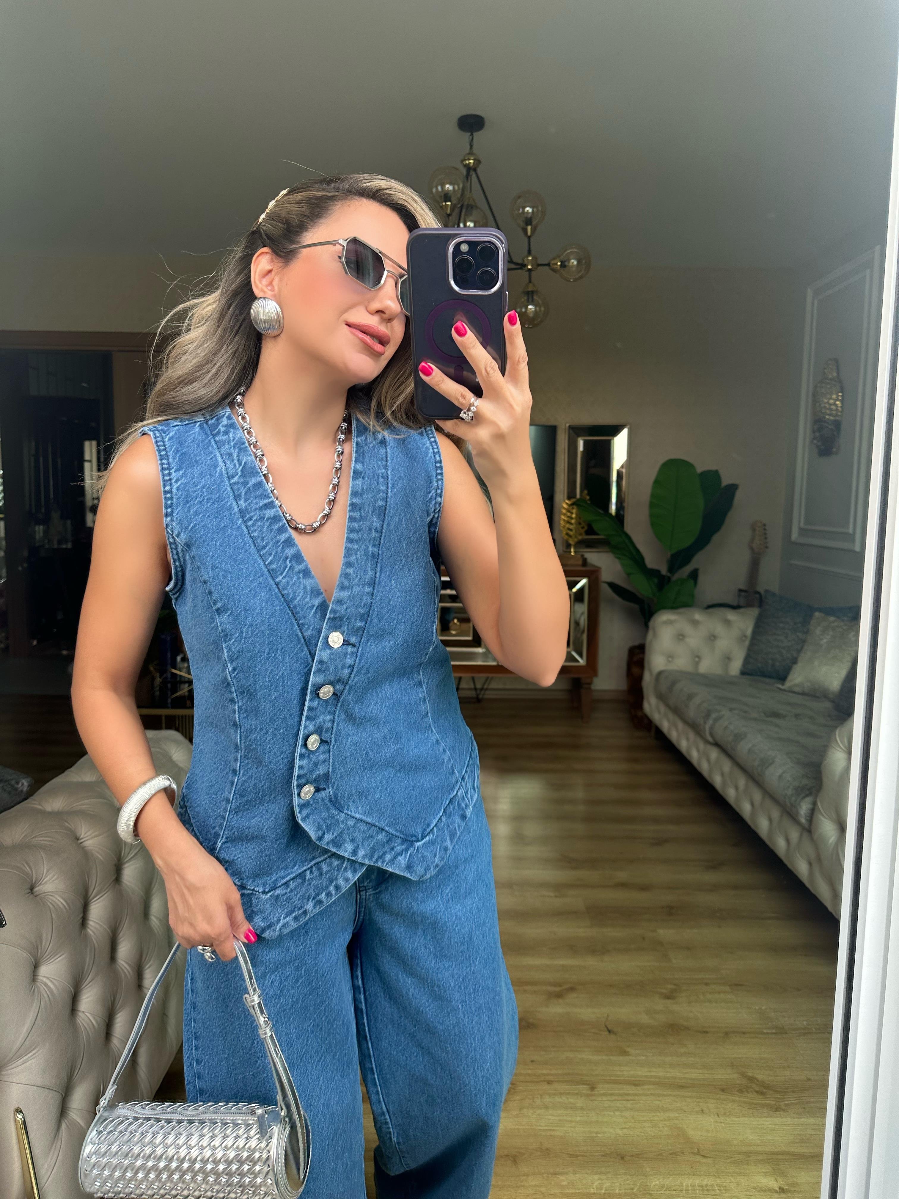 Denim Yelek Pantolon Takım