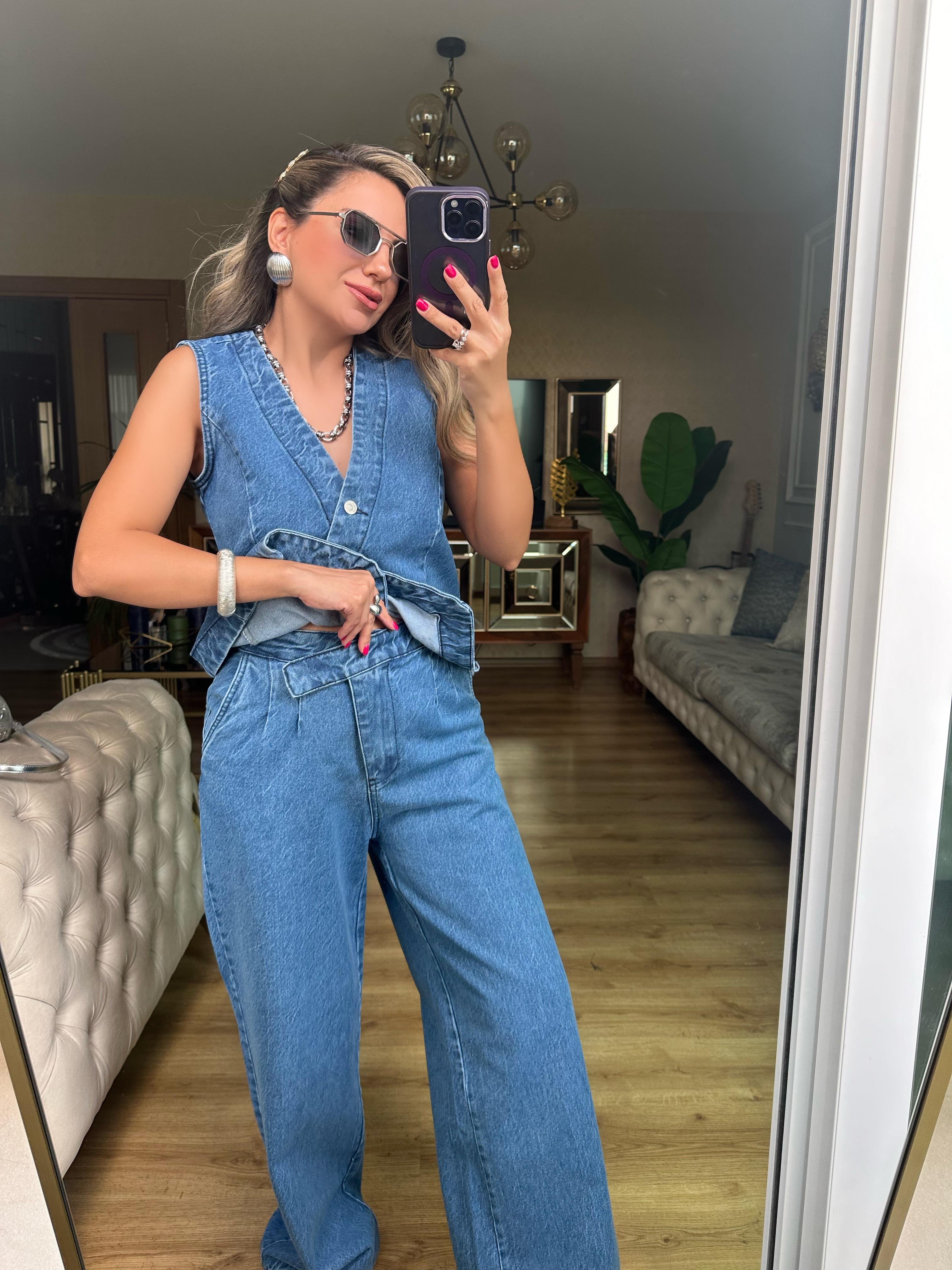 Denim Yelek Pantolon Takım