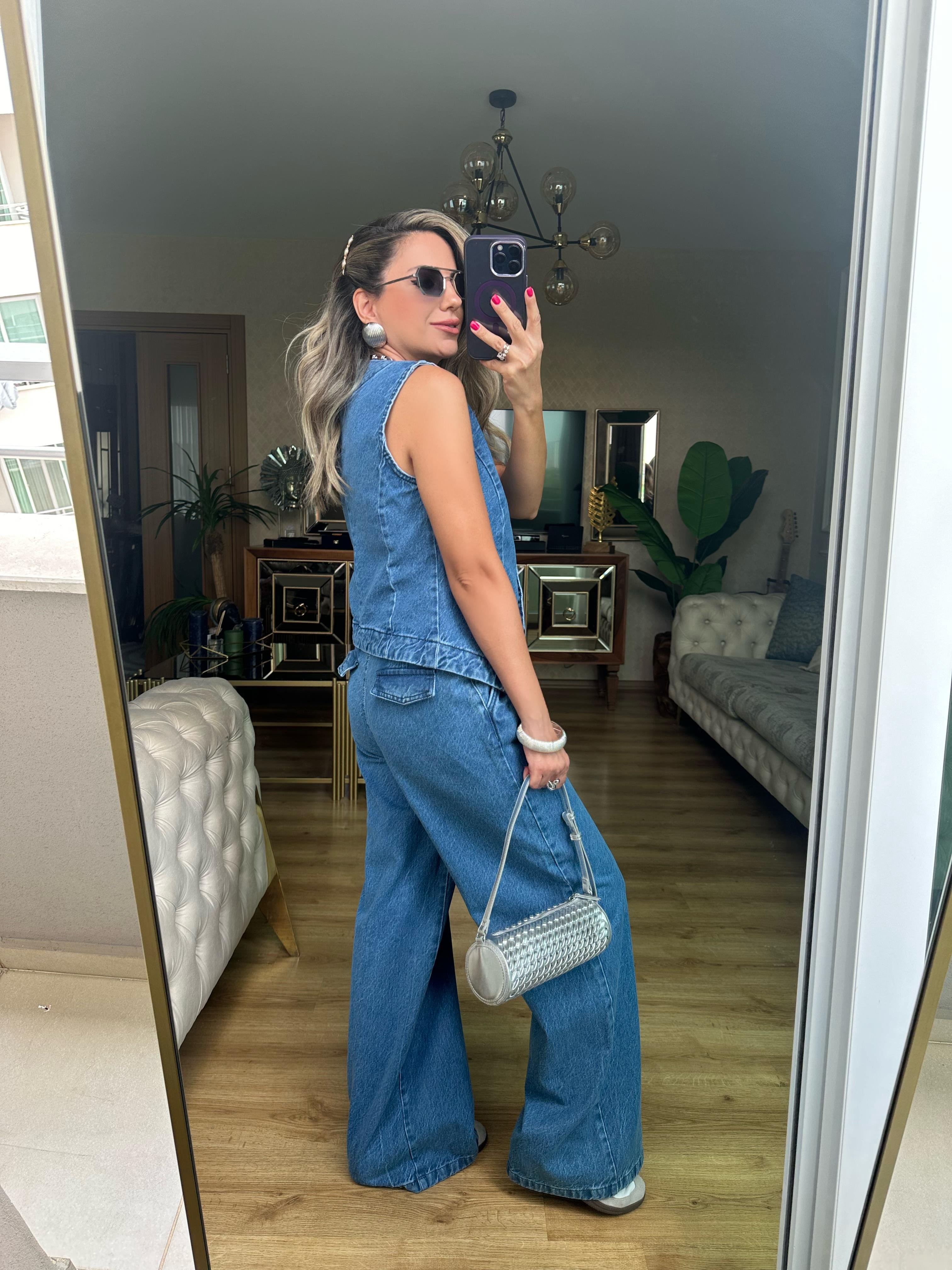 Denim Yelek Pantolon Takım