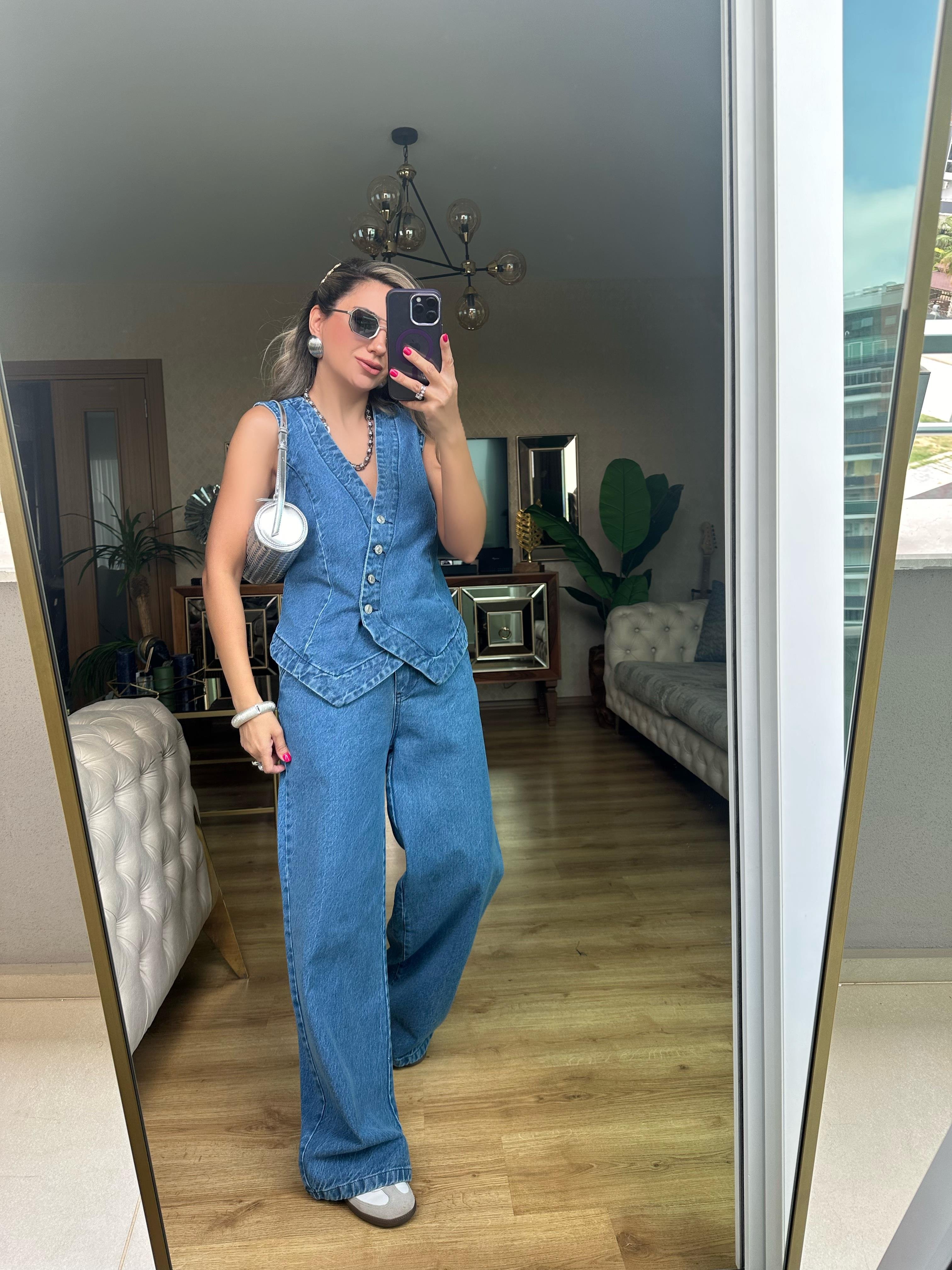 Denim Yelek Pantolon Takım