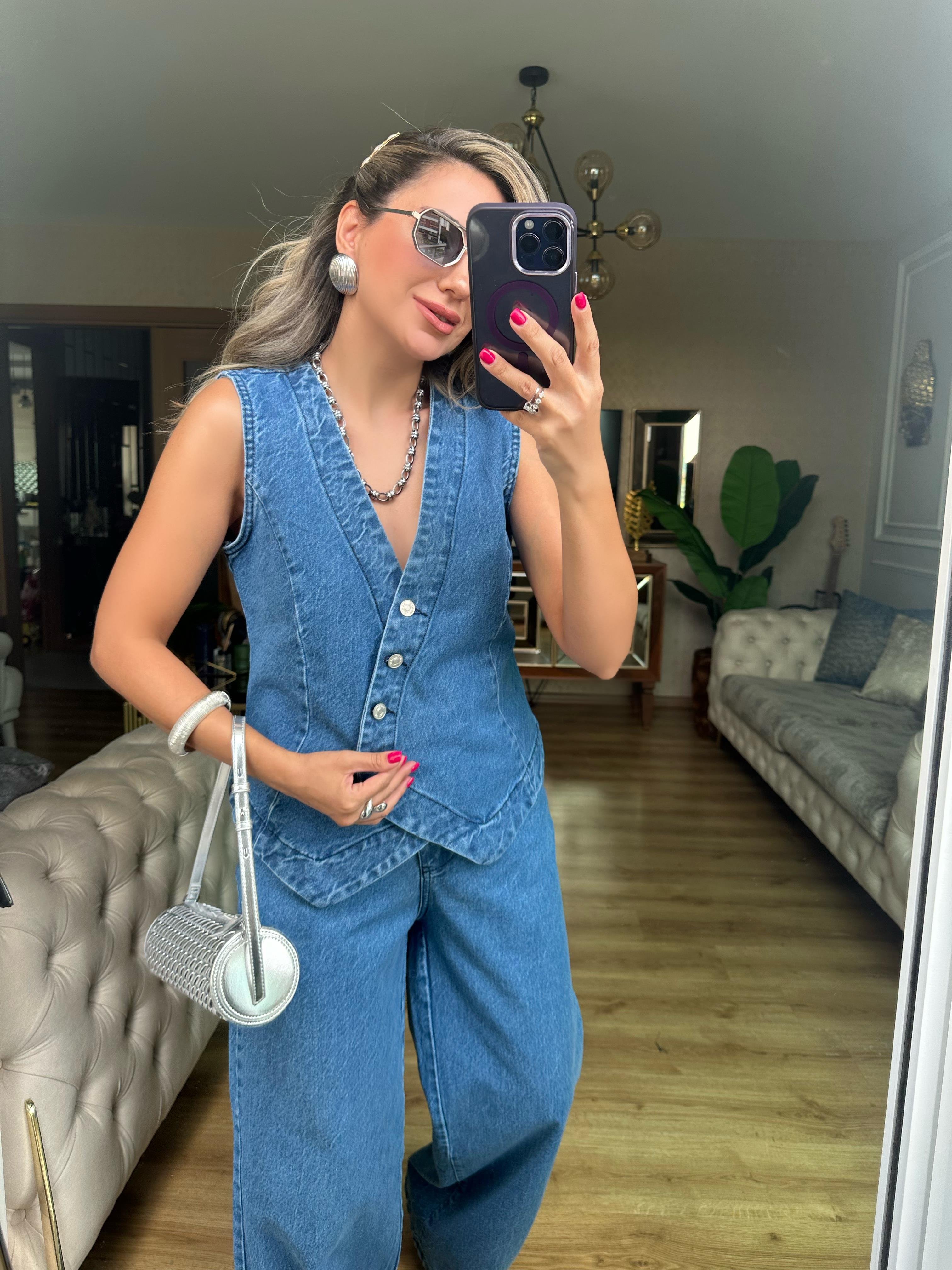 Denim Yelek Pantolon Takım
