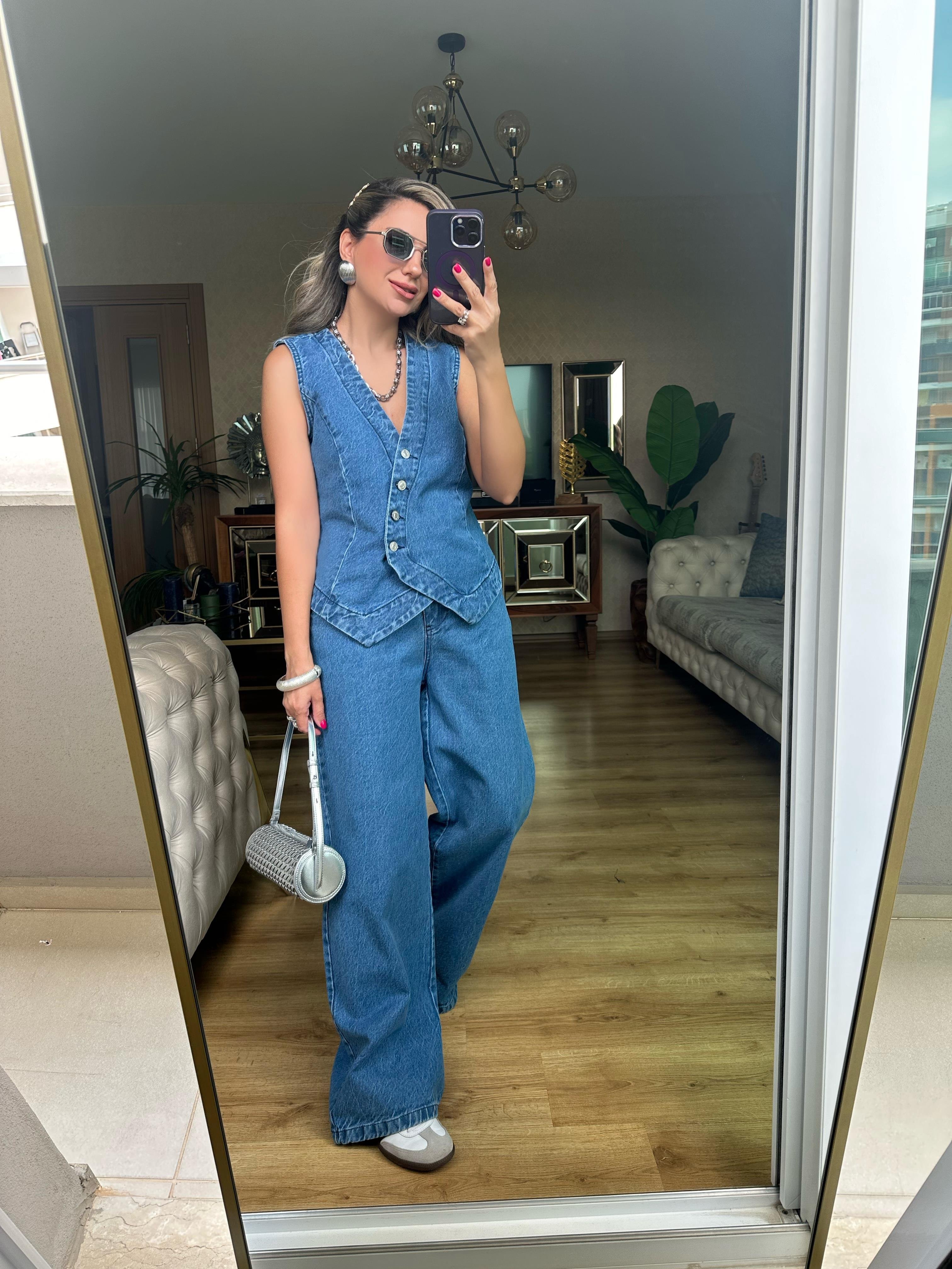 Denim Yelek Pantolon Takım