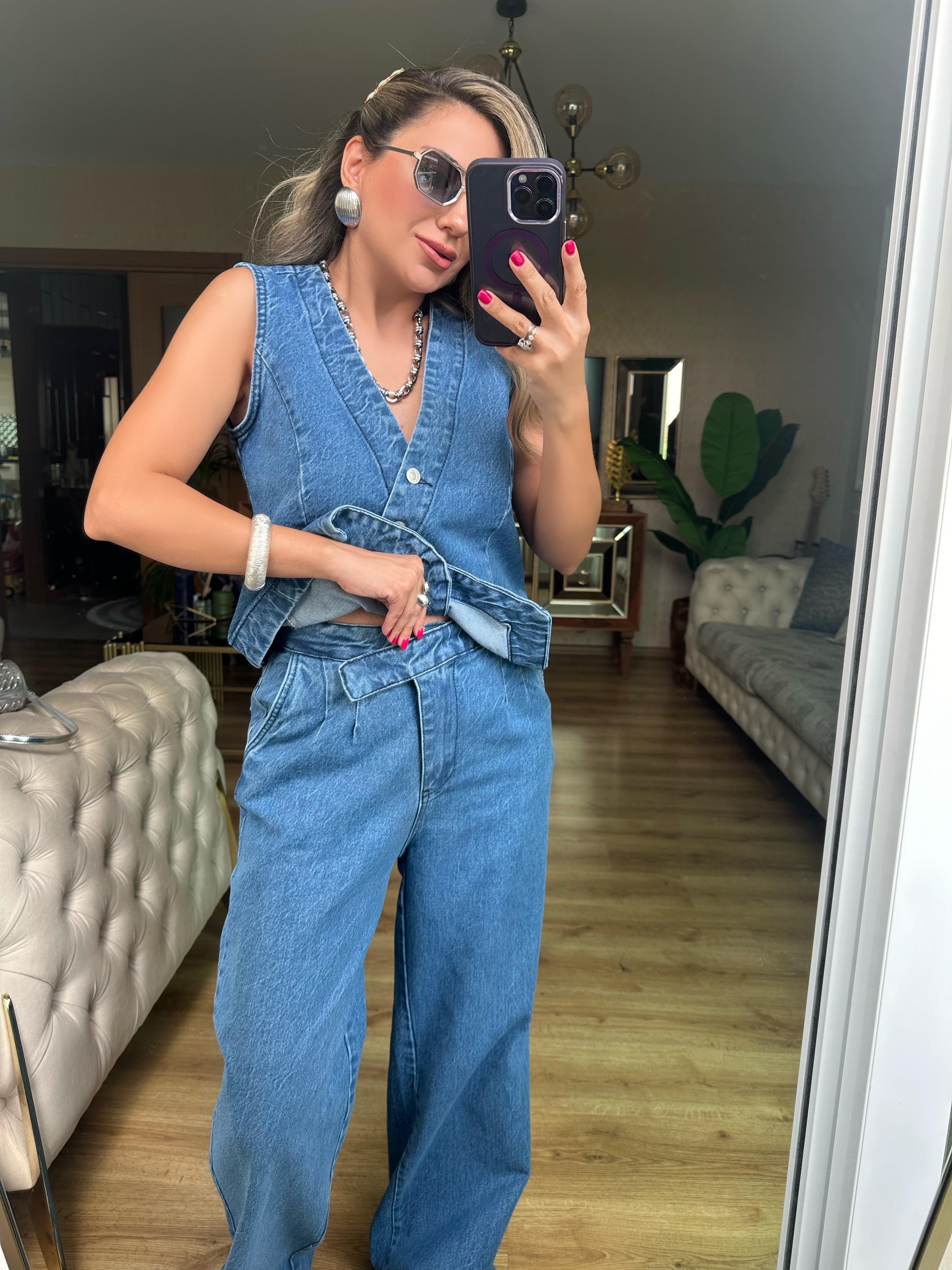 Denim Yelek Pantolon Takım