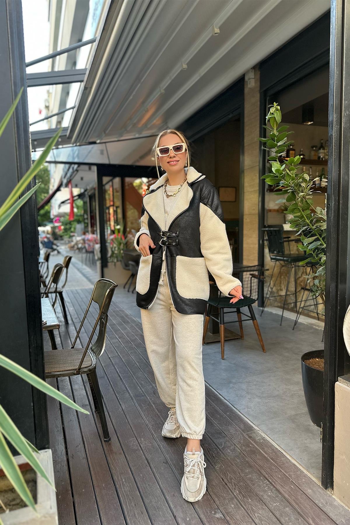 Deri Detaylı Peluş Kaban