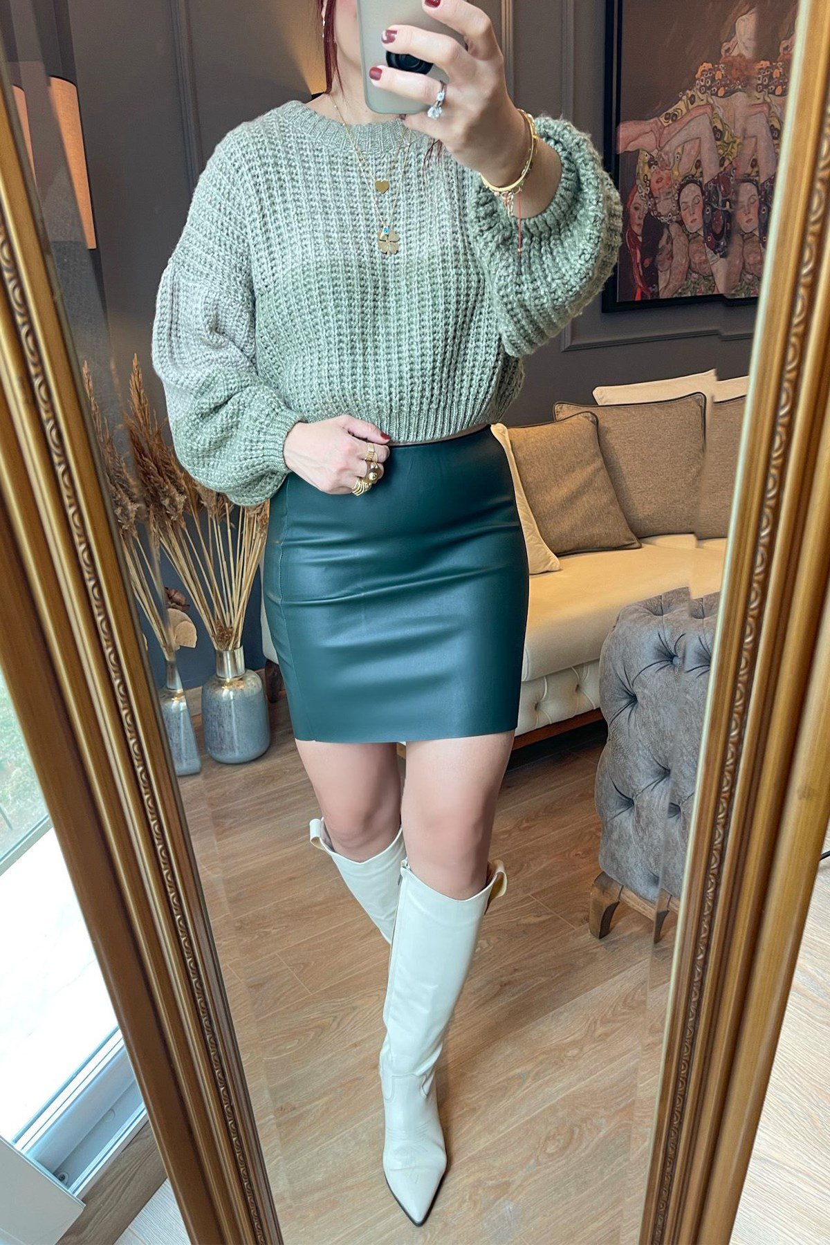 Deri Haki Yeşil Etek