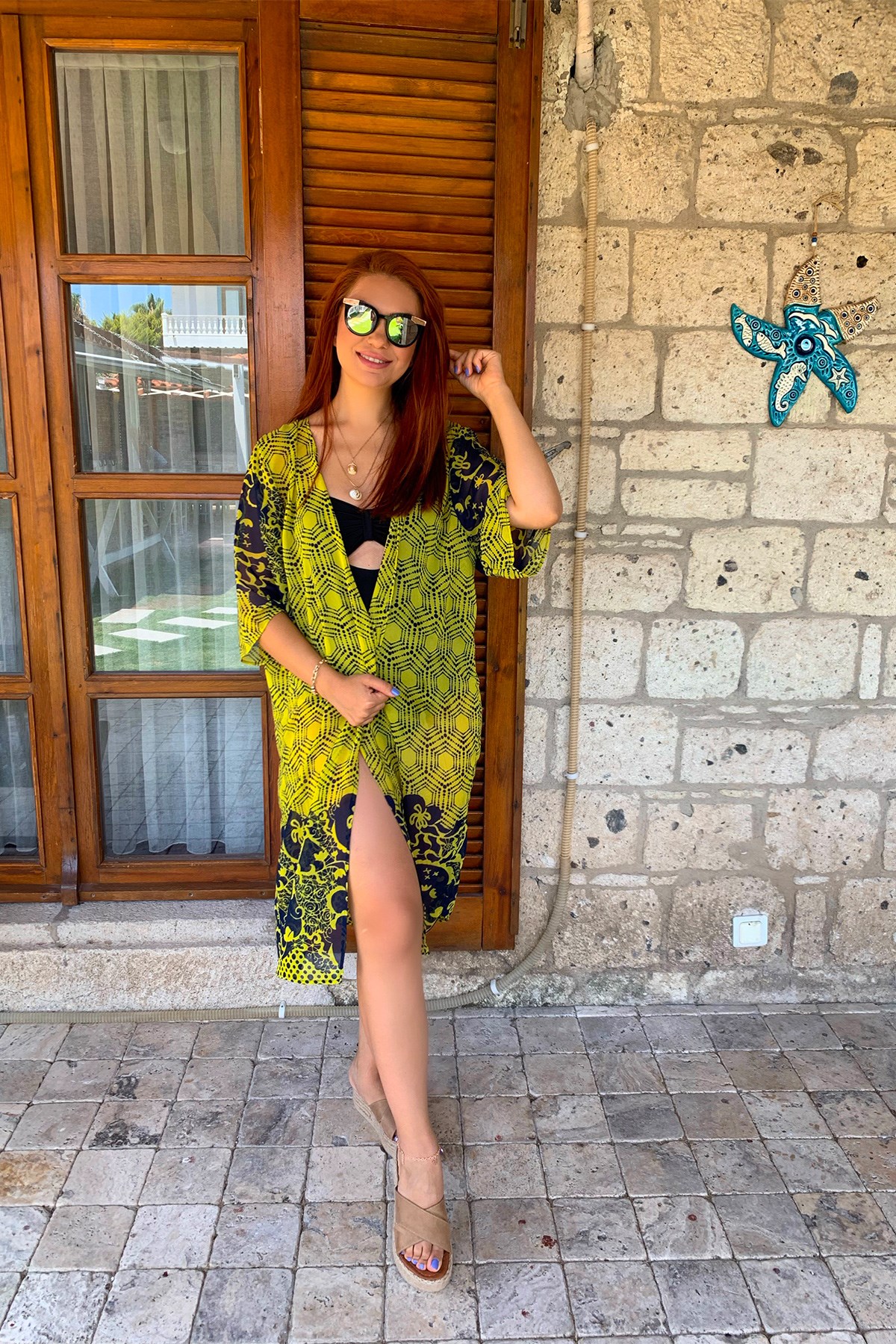 Desenli Şifon Kimono