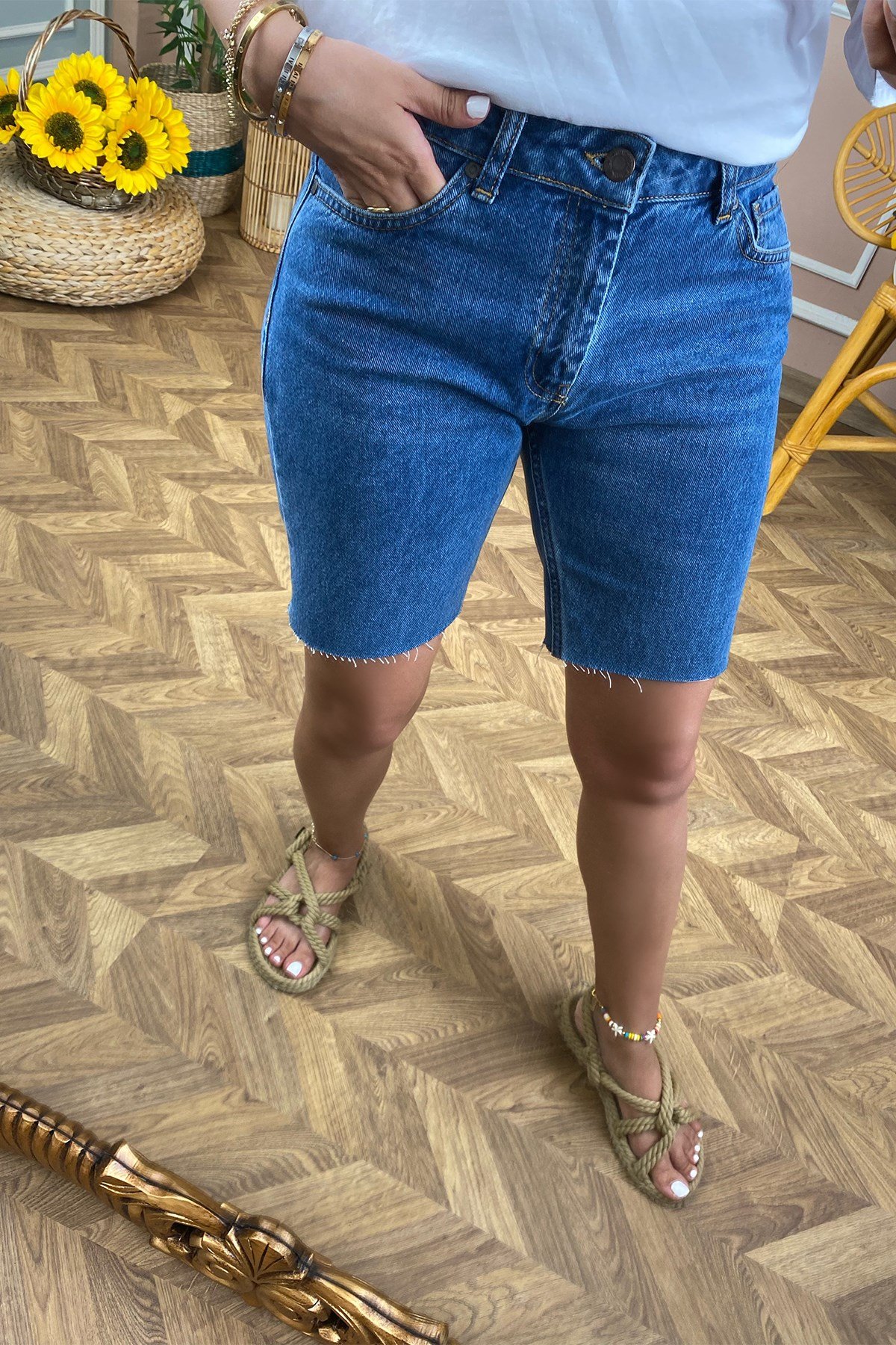 Duble Paça Kot Şort