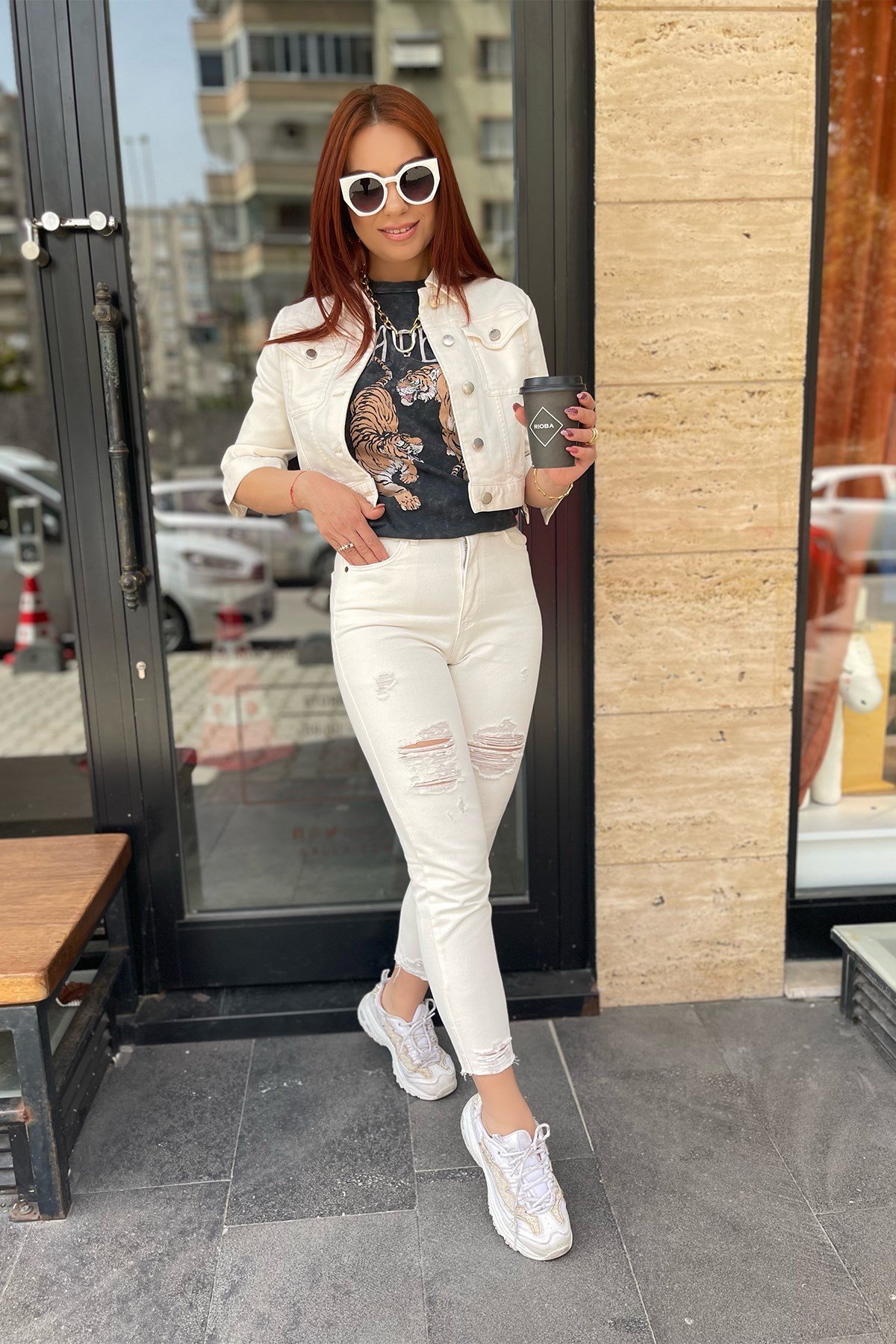 Ekru Kısa Kot Ceket