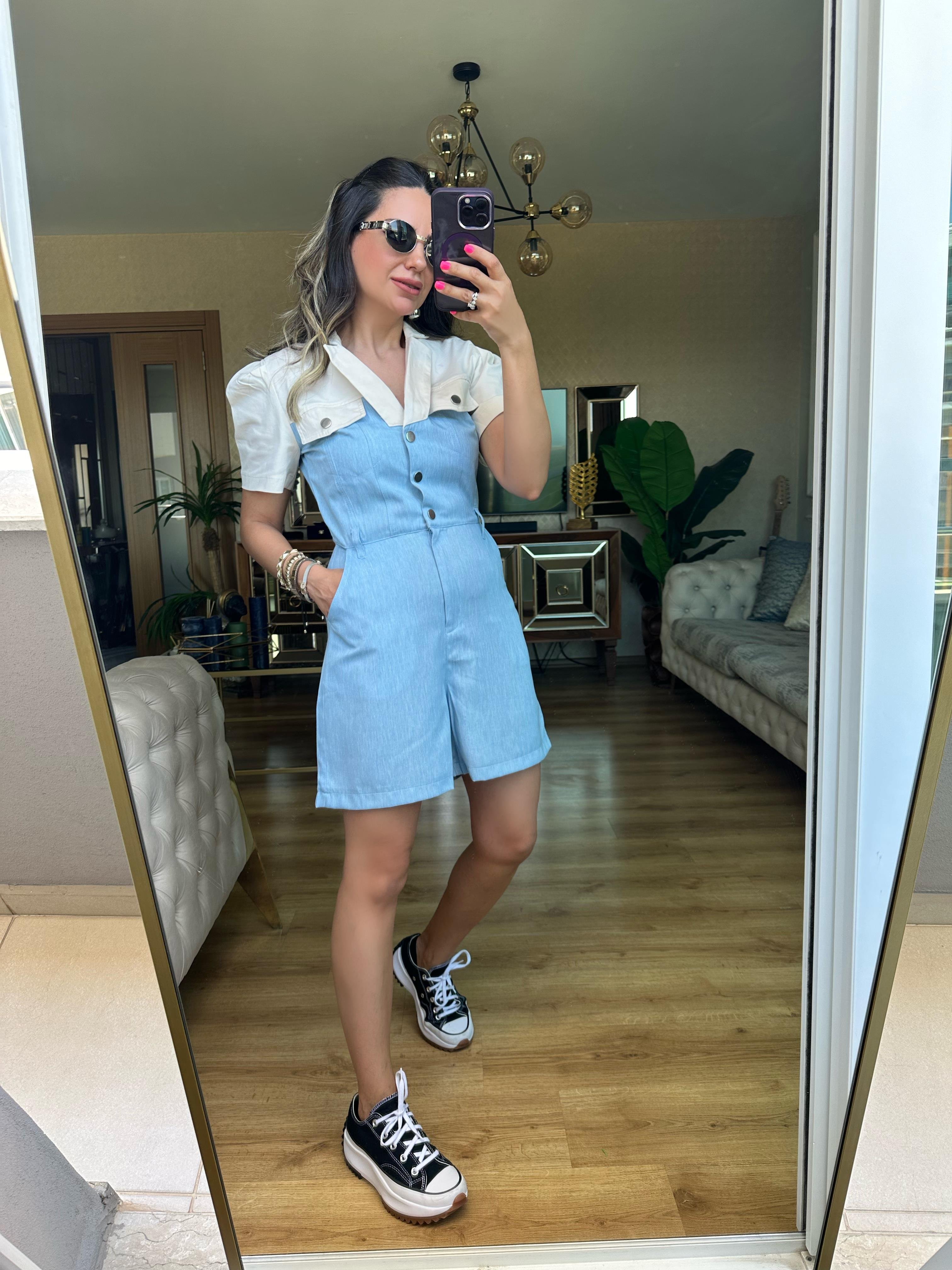 Ekru Mavi Garnili Tulum