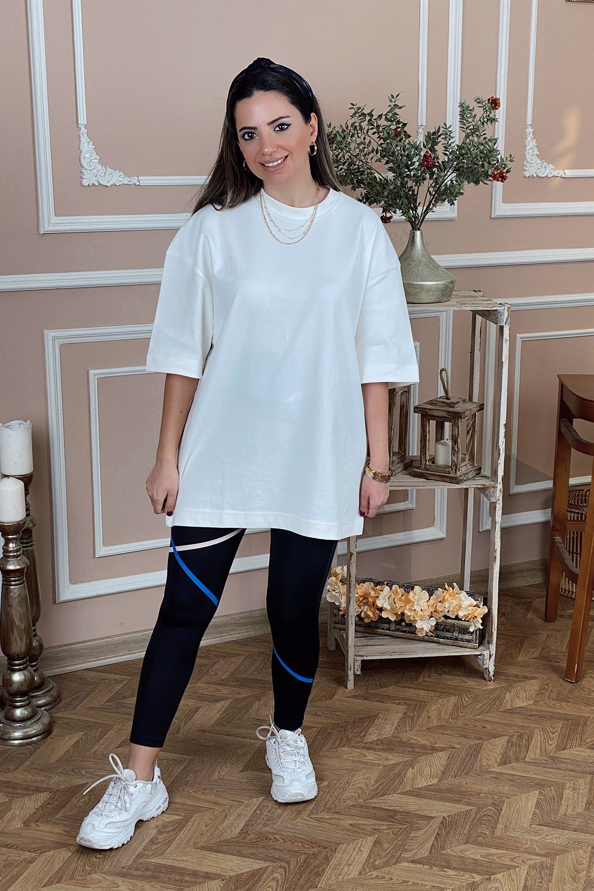 Ekru Pamuk Kumaş Basic Tshirt