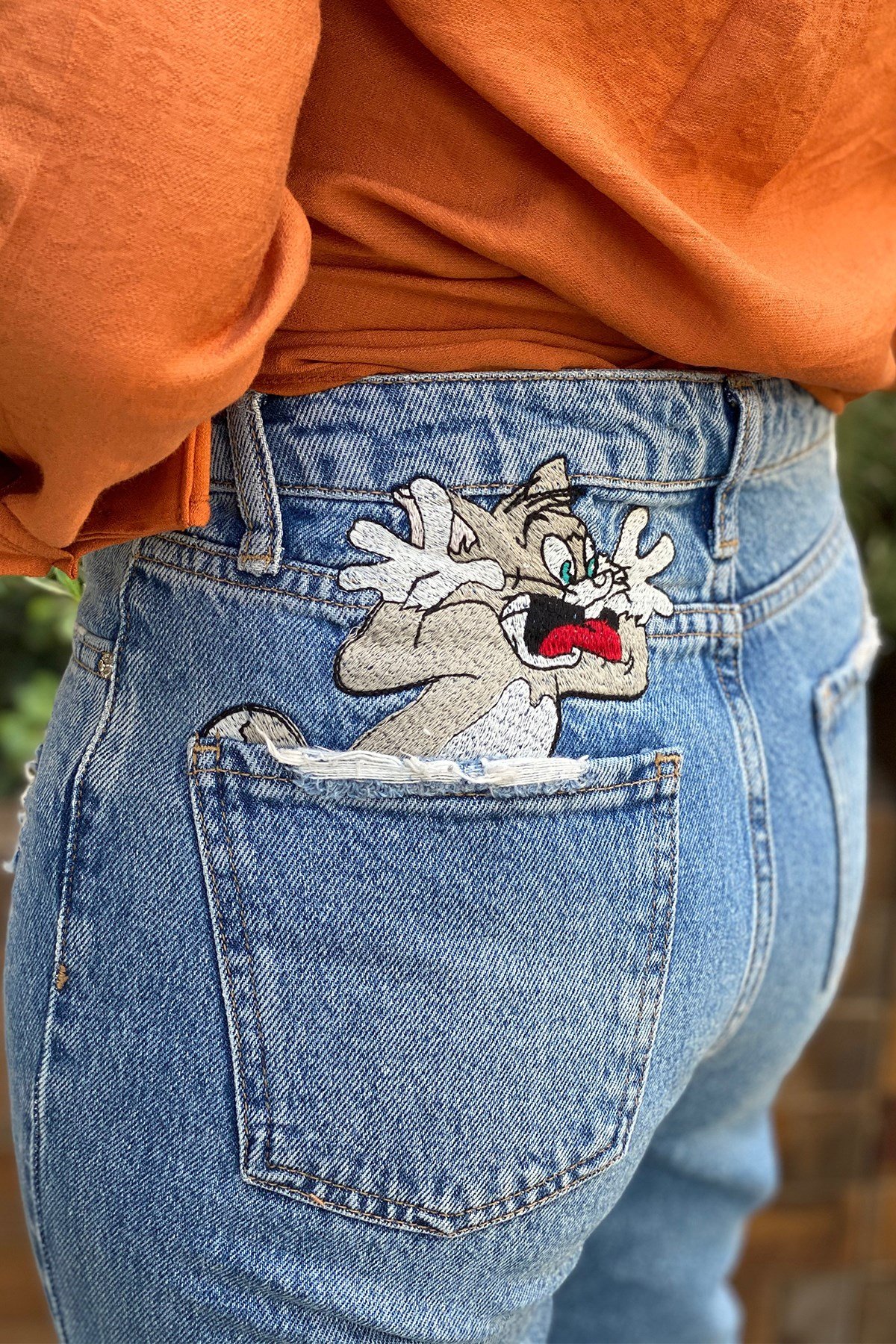 Figürlü Mom Jean