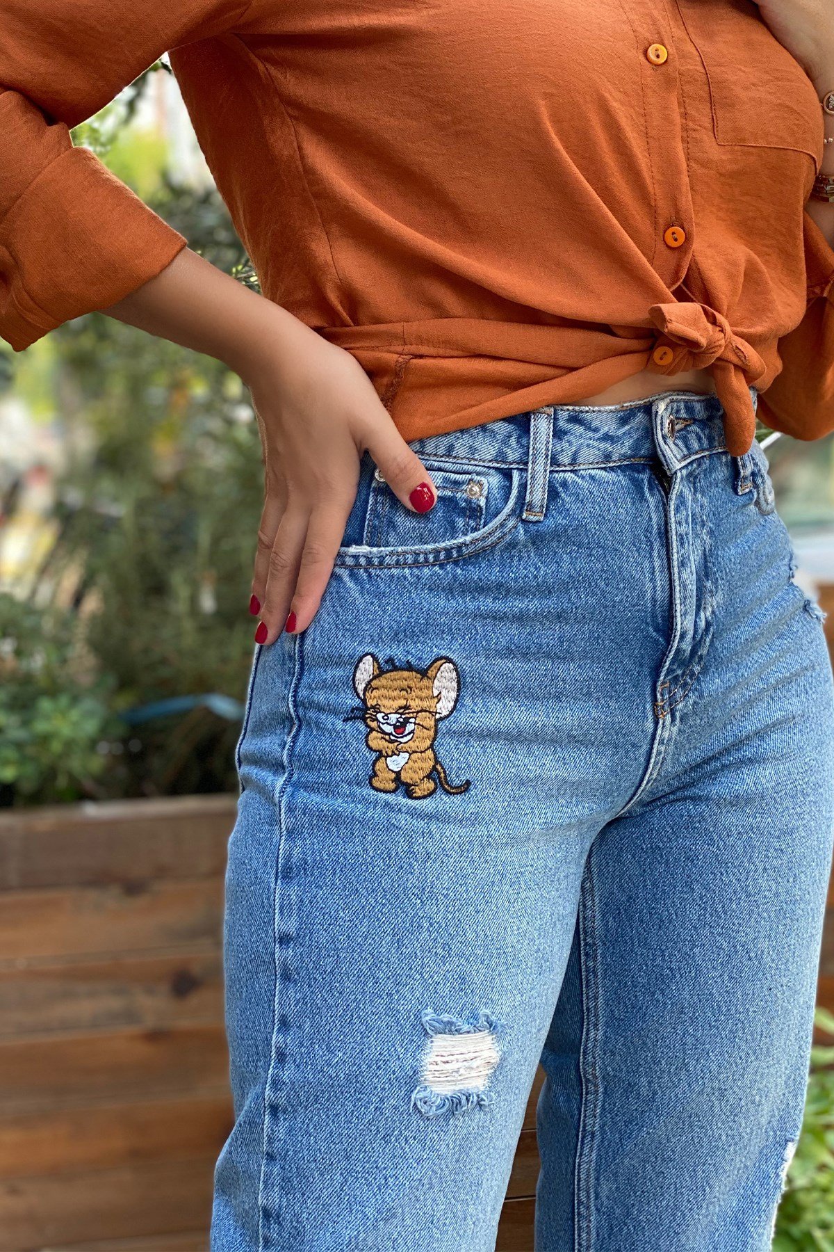 Figürlü Mom Jean