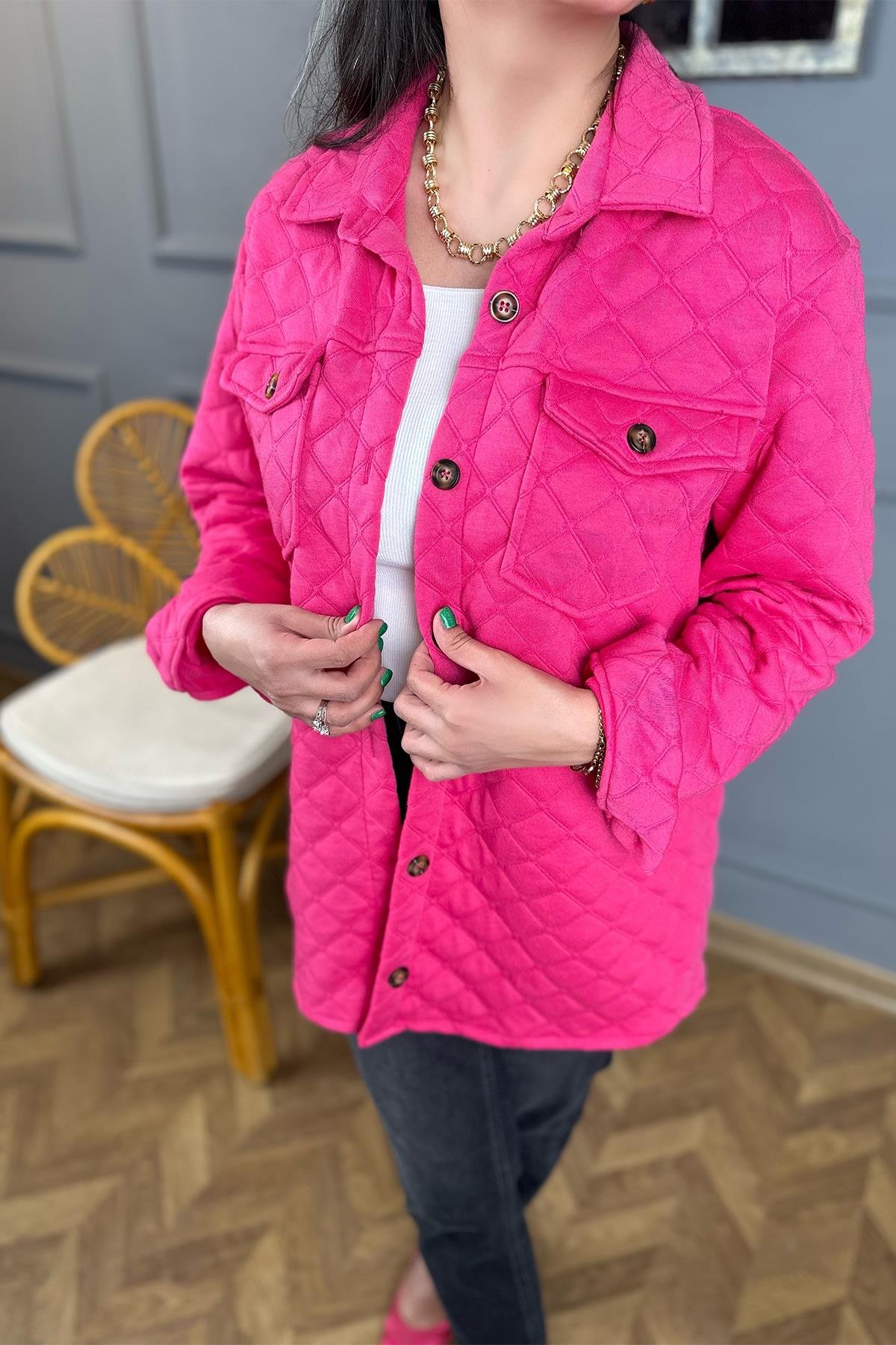 Fuşya Pembe Kapitone Gömlek Ceket